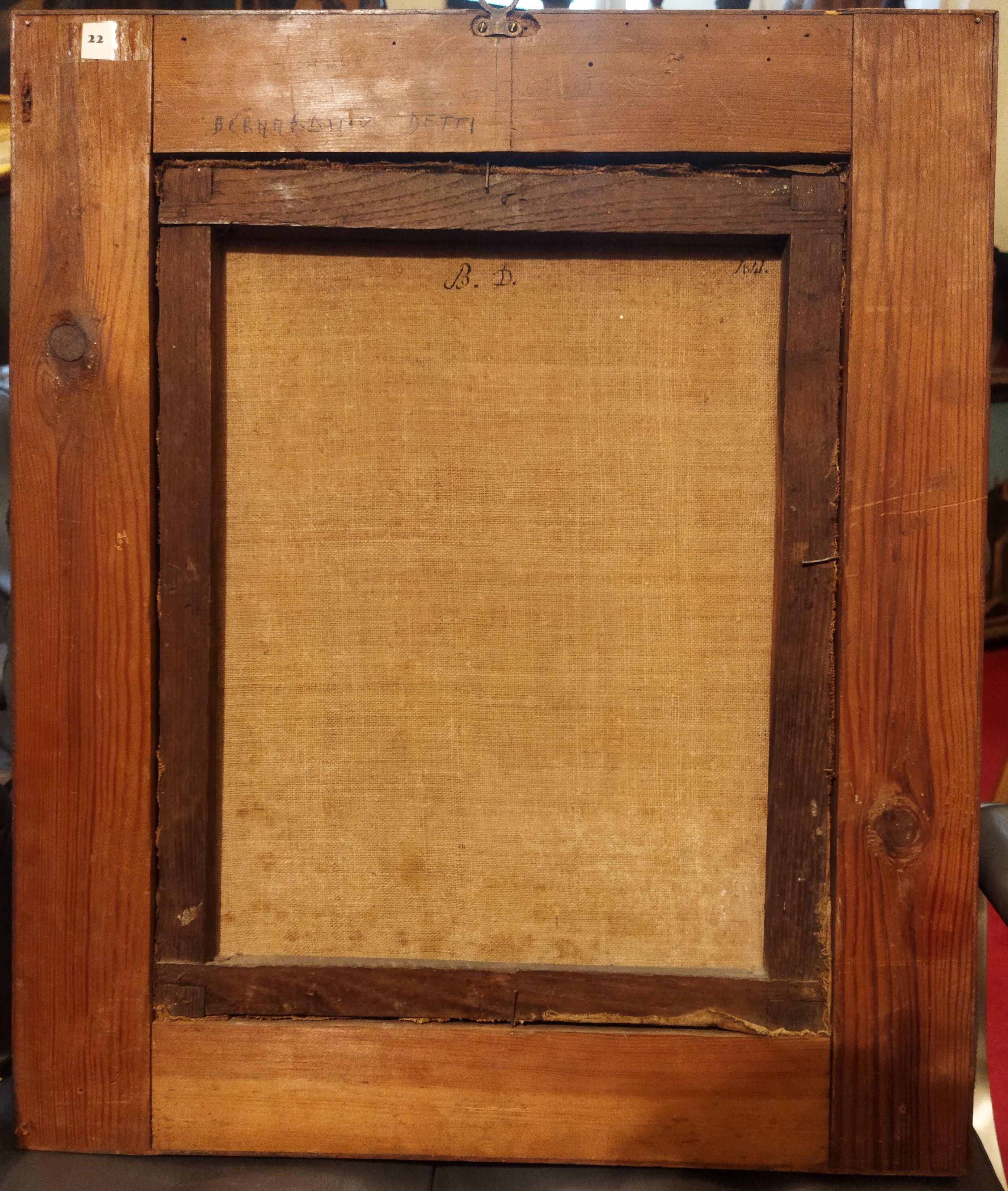 Dimensions: 41 x 32 cm without frame - 47 x 55.5 cm with frame

Antique box frame made of solid wood and walnut burl.

Publications: unpublished

The painting by Bernardino Detti (1498 - 1572) depicts the face of Jesus Christ, framed centrally in