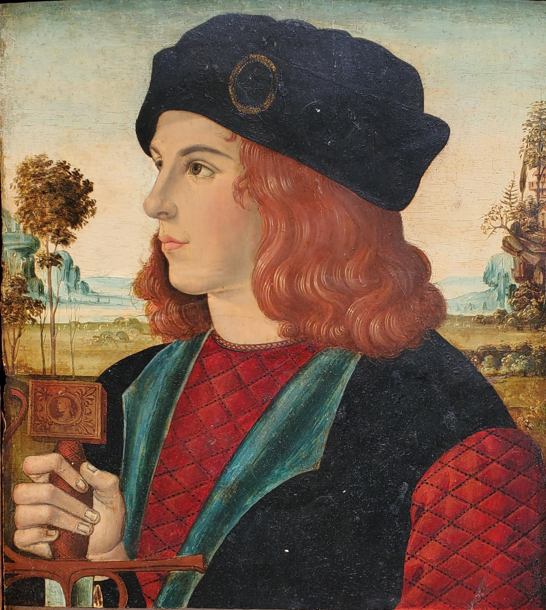 Retrato de un joven - Figurative Painting Marrón de Bernardino di Betto - Pinturicchio