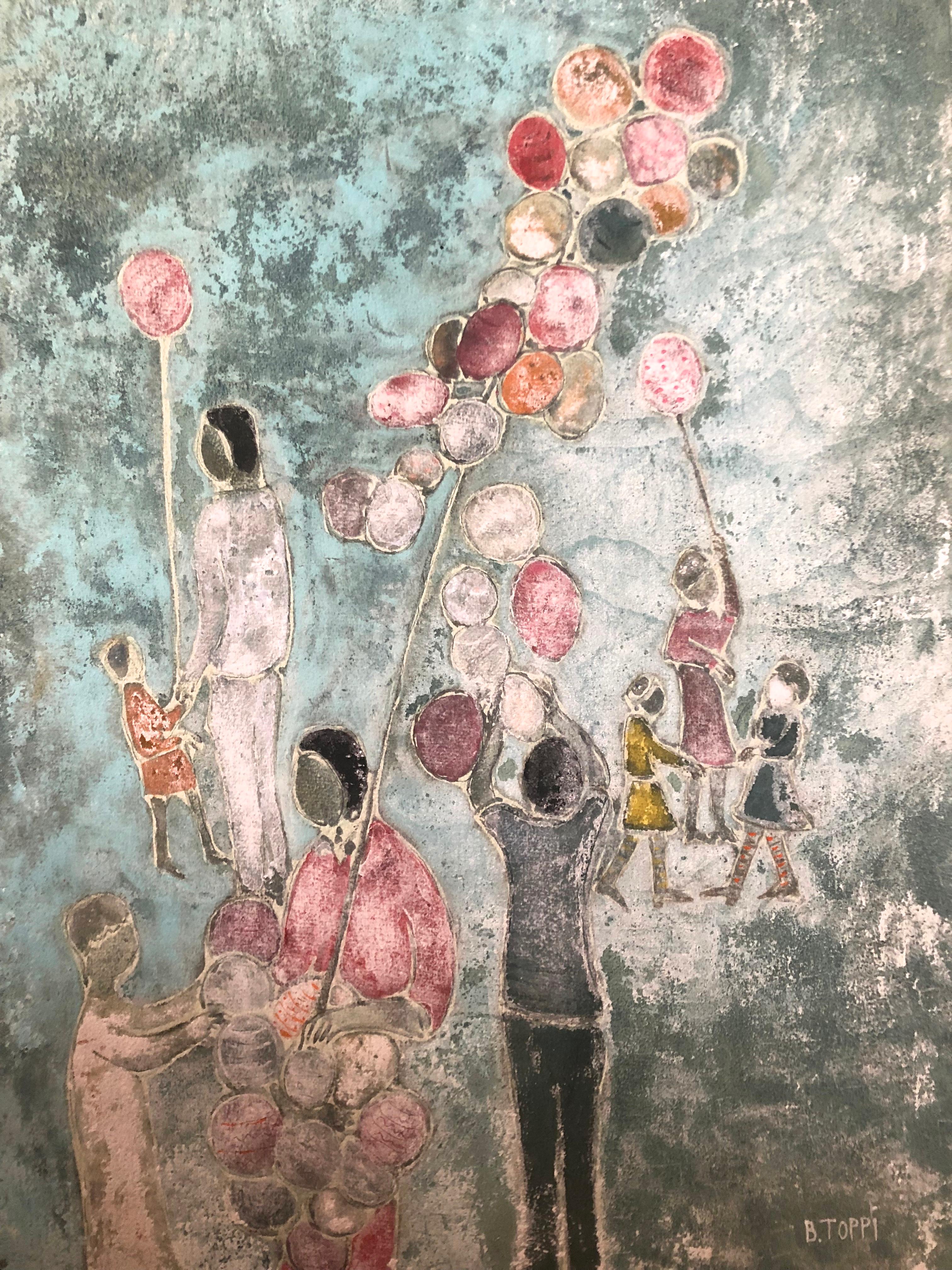 Children And Balloons - Painting by Bernardino Toppi