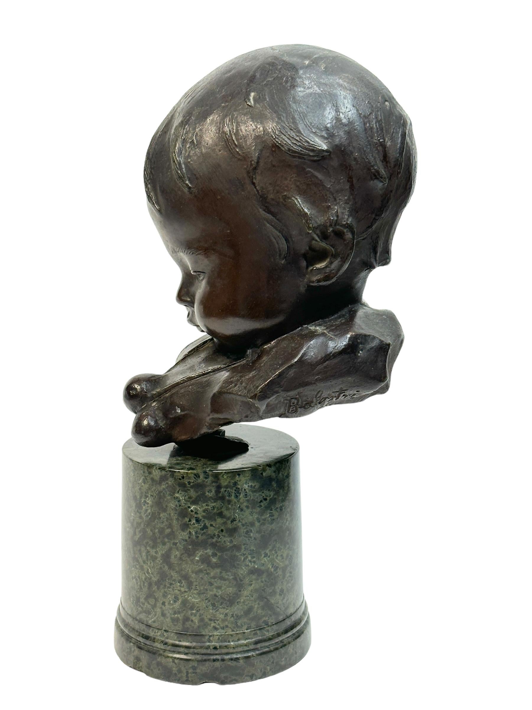 Bernardo Balestrieri Bronze Sculpture Bust on Marble Base Vintage Italy In Good Condition For Sale In Nuernberg, DE