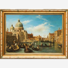Góndolas - Pintura al óleo de un seguidor de Bernardo Bellotto - Finales del siglo XVIII