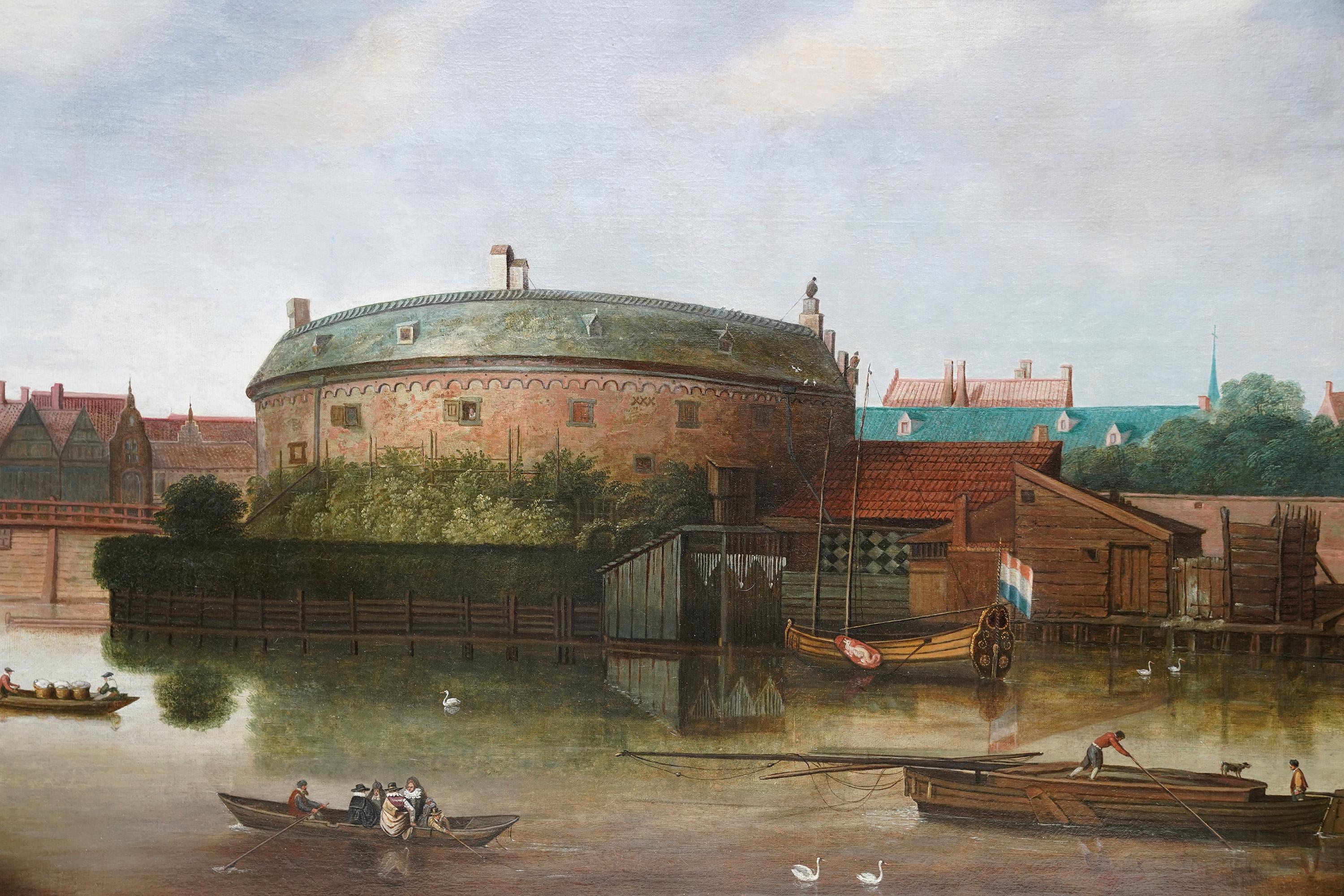 This very interesting 18th/19th century Dutch oil painting is attributed to circle or follower of Bernardo Bellotto who was renowned for painting elaborate representations of architectural vistas, such as this painting. There is an indistinct