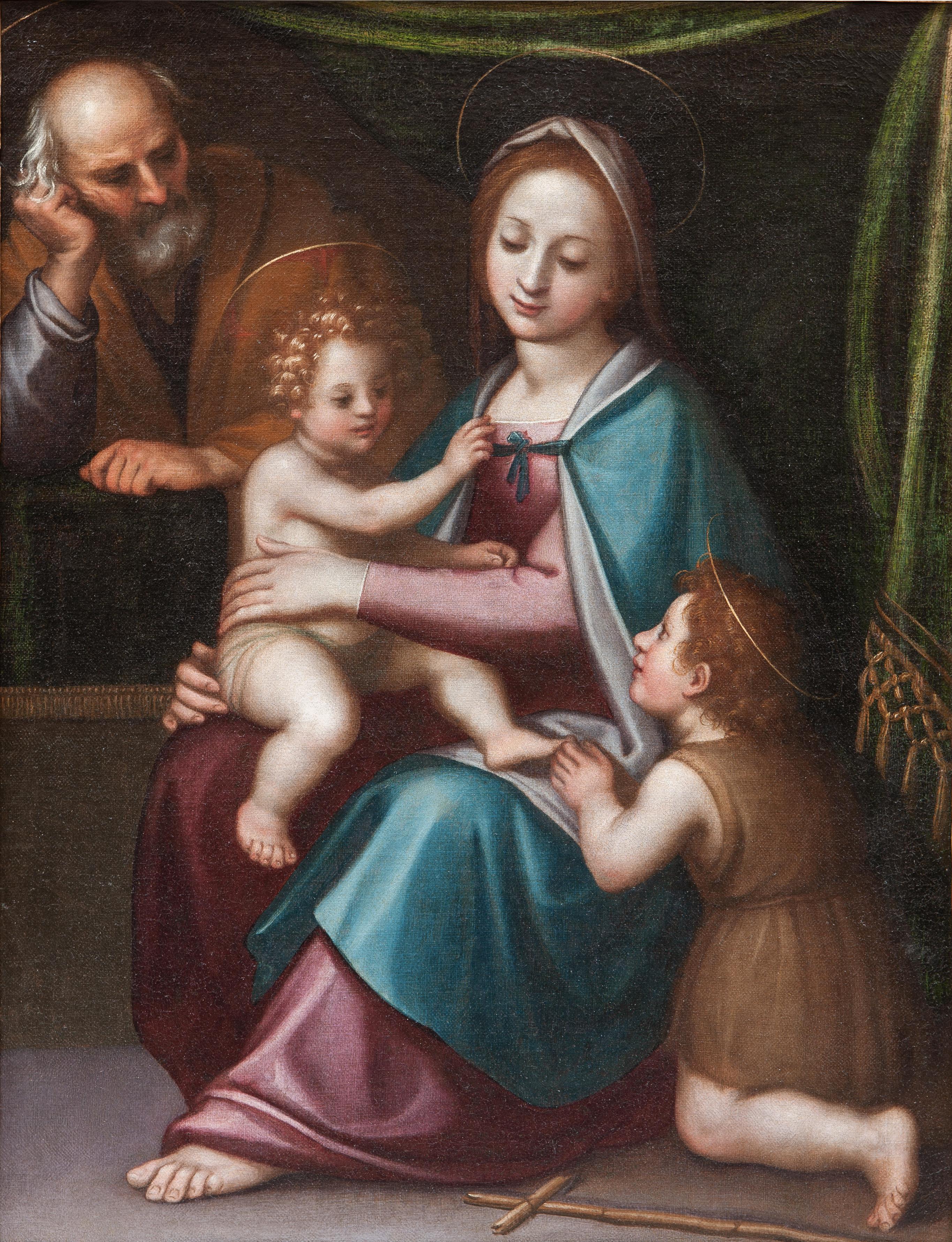 The Holy Family with Saint John the Baptist - Painting by Bernardo Castello (1557-1629)