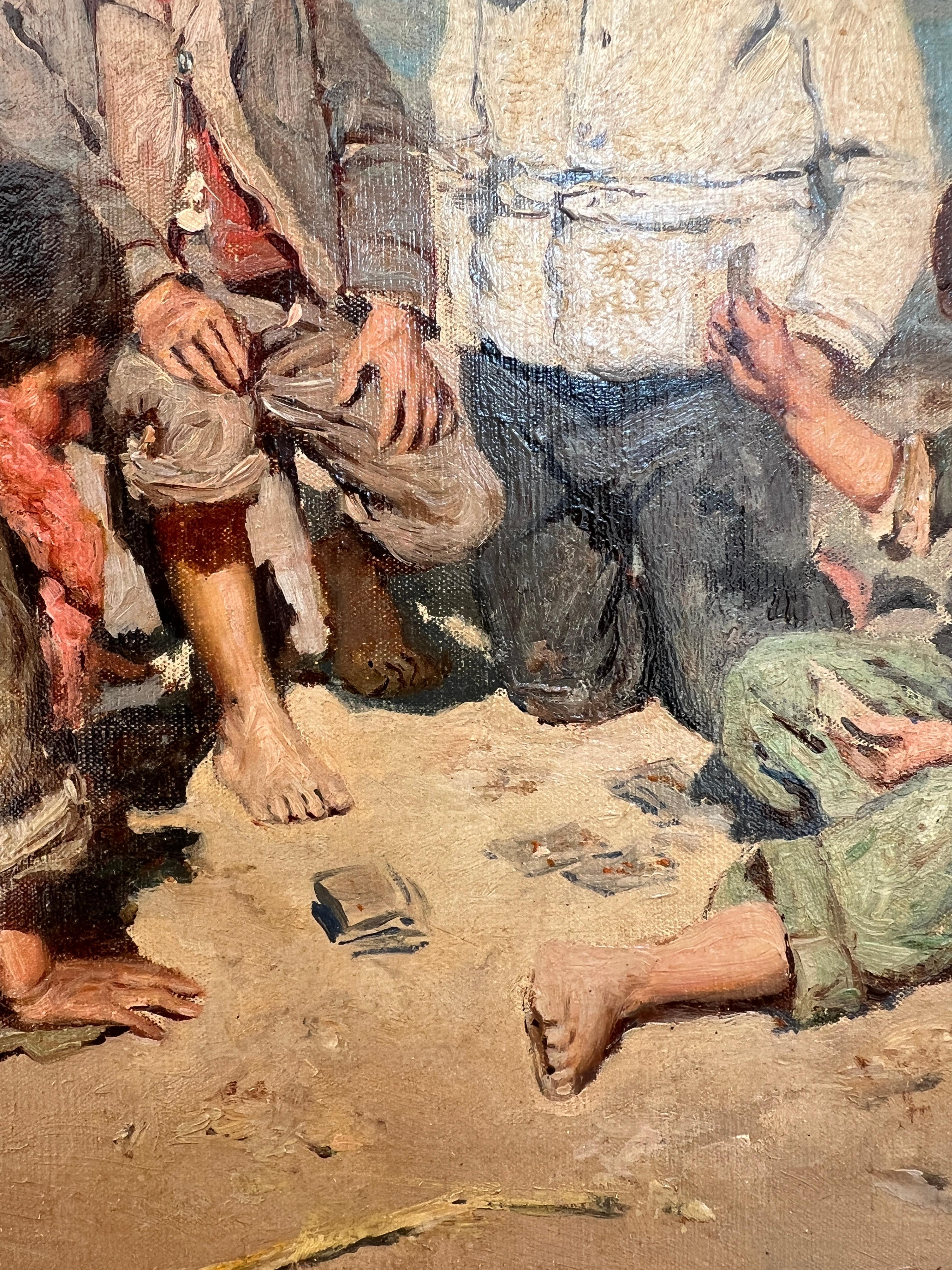 Obra sobre lienzo
Yeso y marco de madera dorada
48 x 67.5 x 3.5 cm

La obra expuesta es un cuadro cautivador que representa una escena de la vida cotidiana a orillas de un mar italiano, en Capri. El telón de fondo son las imponentes montañas. El