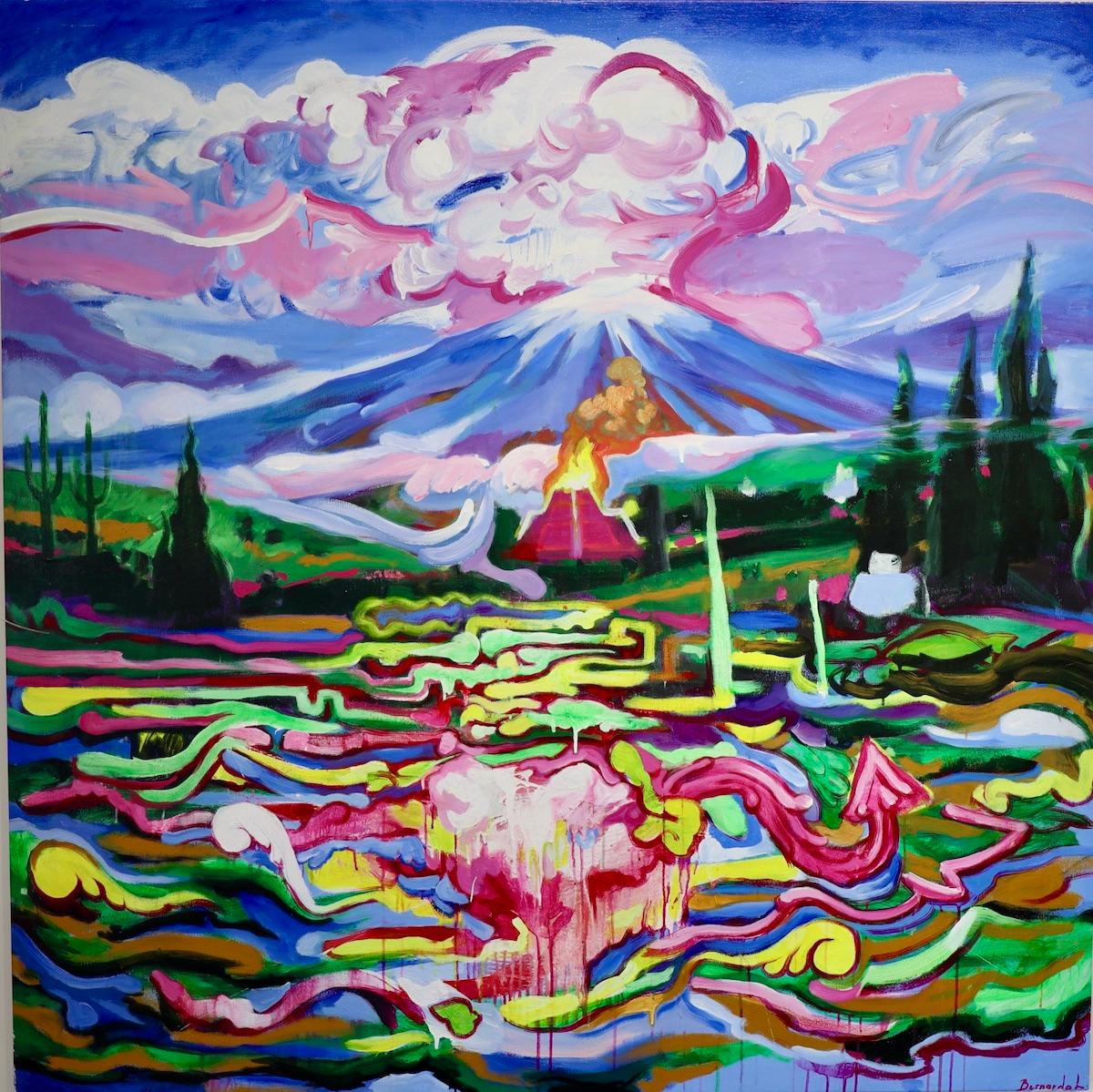 Bernardo Loar Abstract Painting – Blumen und Lieder für die mexikanische Göttin
