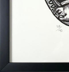 Angelau, Winged Figure Linocut by Bernardo Modesto