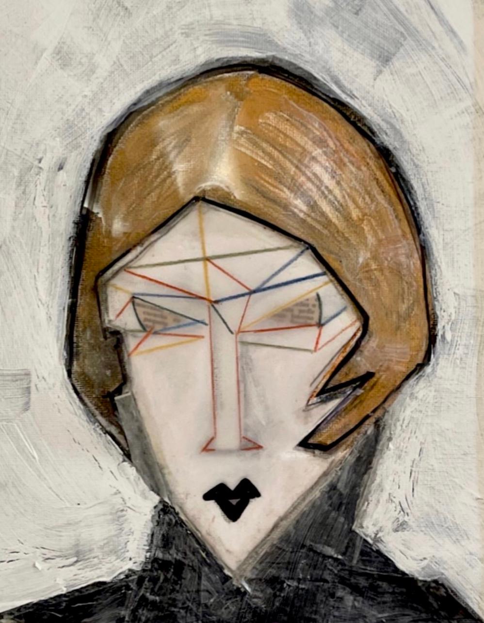 Labbra nere: opera d'arte figurativa geometrica contemporanea - Mixed Media Art Contemporaneo di Bernardo Navarro Tomas