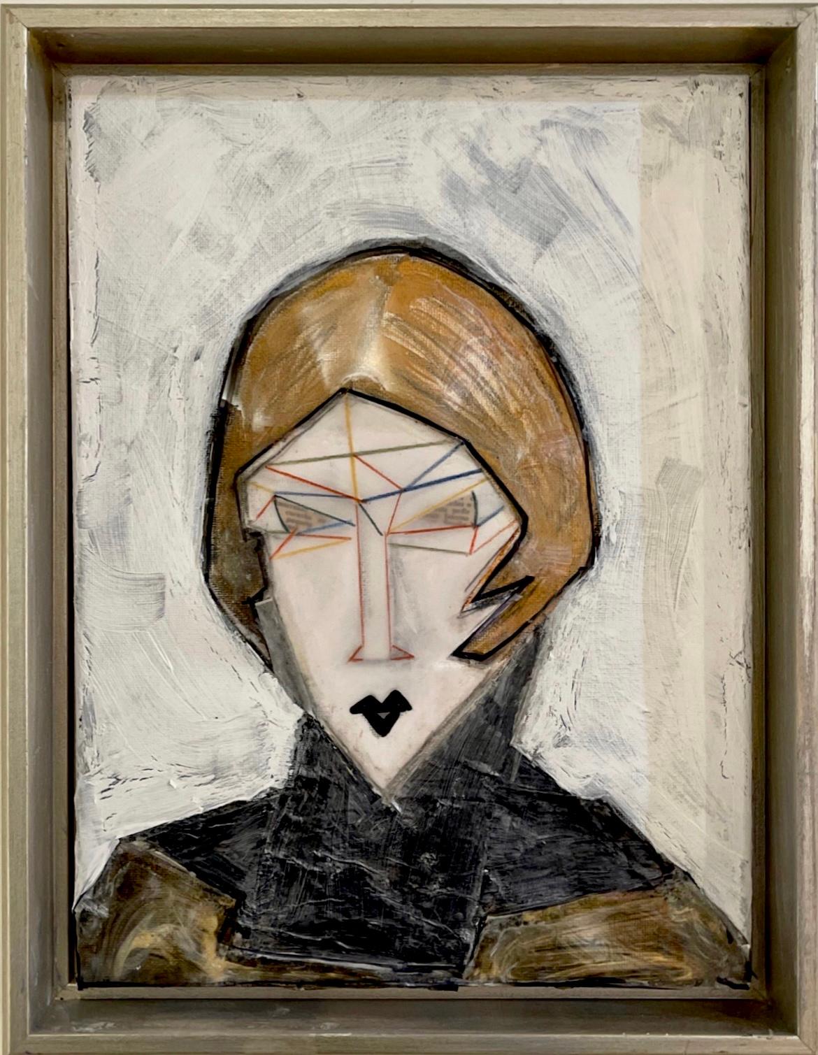 Labbra nere: opera d'arte figurativa geometrica contemporanea - Mixed Media Art di Bernardo Navarro Tomas