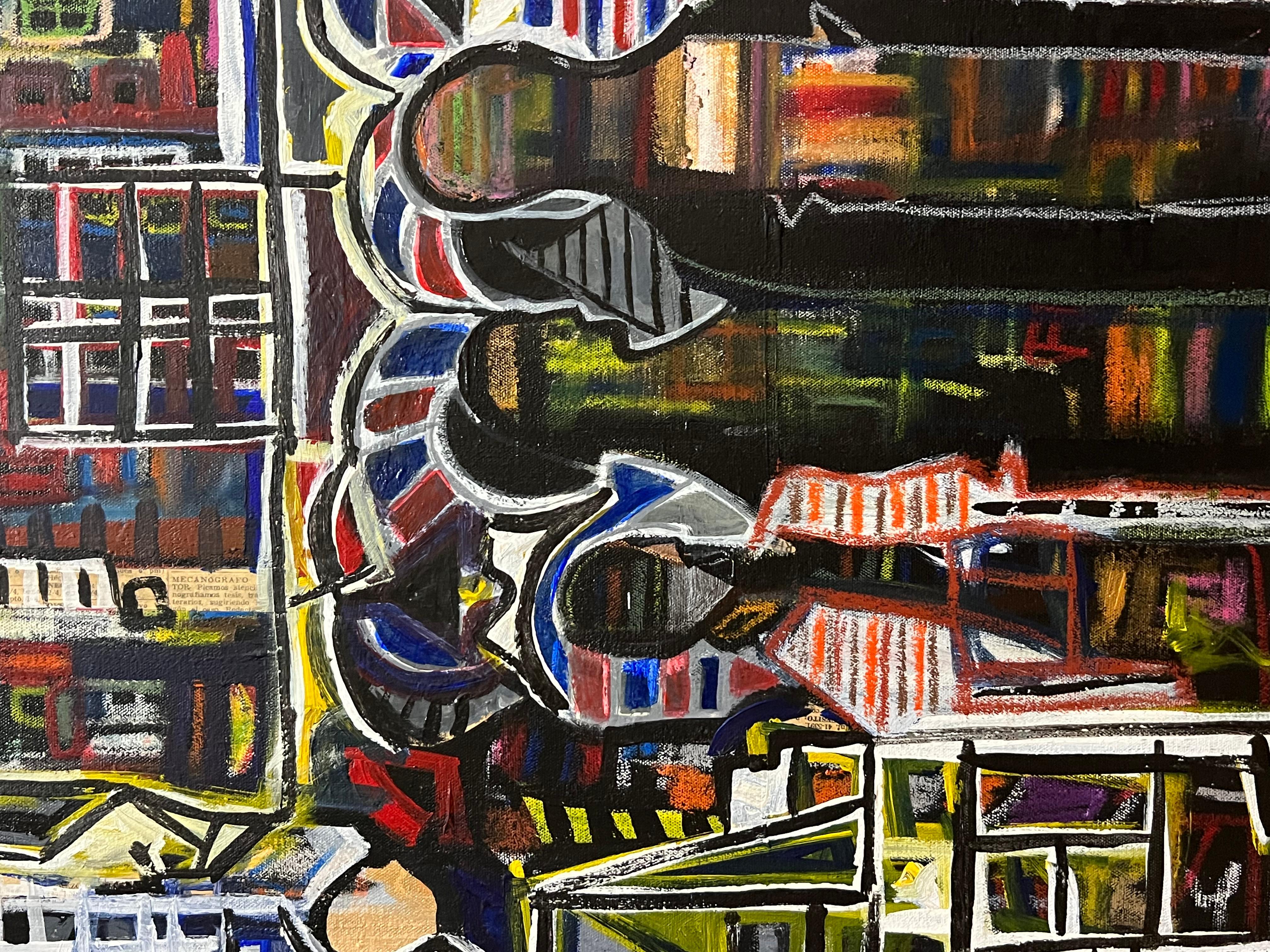 Viajeros: Pintura contemporánea en técnica mixta - Figurative Painting Negro de Bernardo Navarro Tomas