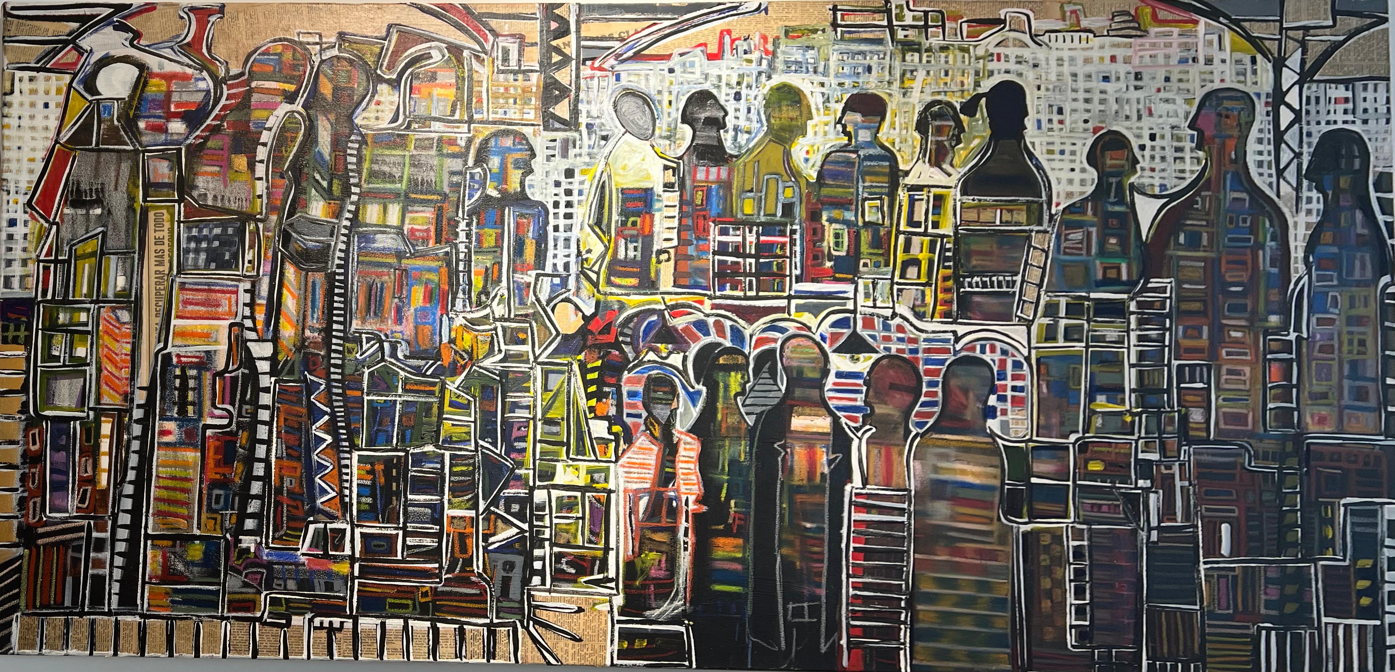 Figurative Painting de Bernardo Navarro Tomas - Viajeros: Pintura contemporánea en técnica mixta