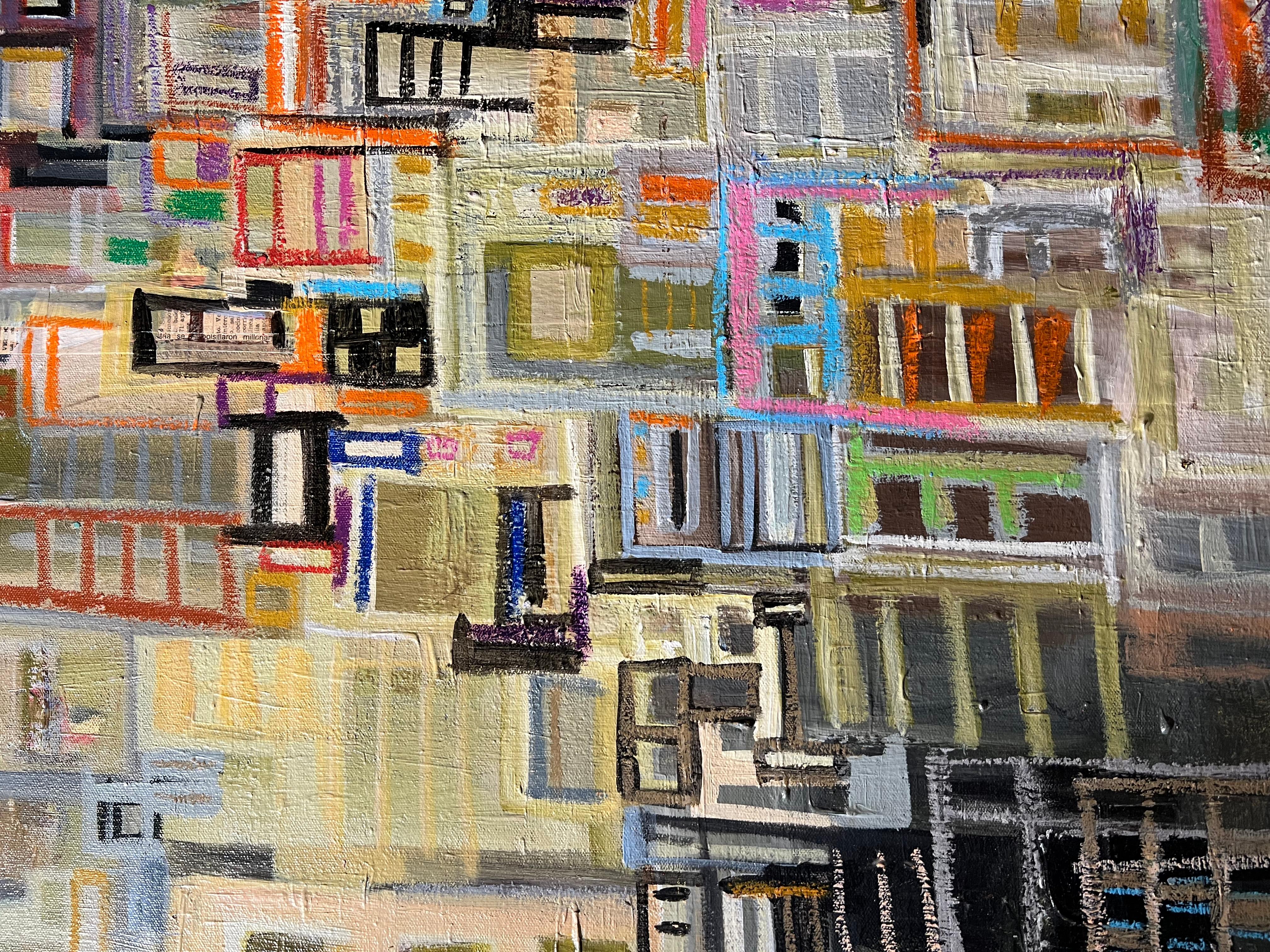 From North to South fa parte della serie Rush Hour dell'artista cubano Bernardo Navarro Tomas. Conosciuto per le sue opere geometriche, Navarro Tomas fonde l'ammasso di figure negli edifici che compongono questo unico paesaggio urbano astratto. Alla