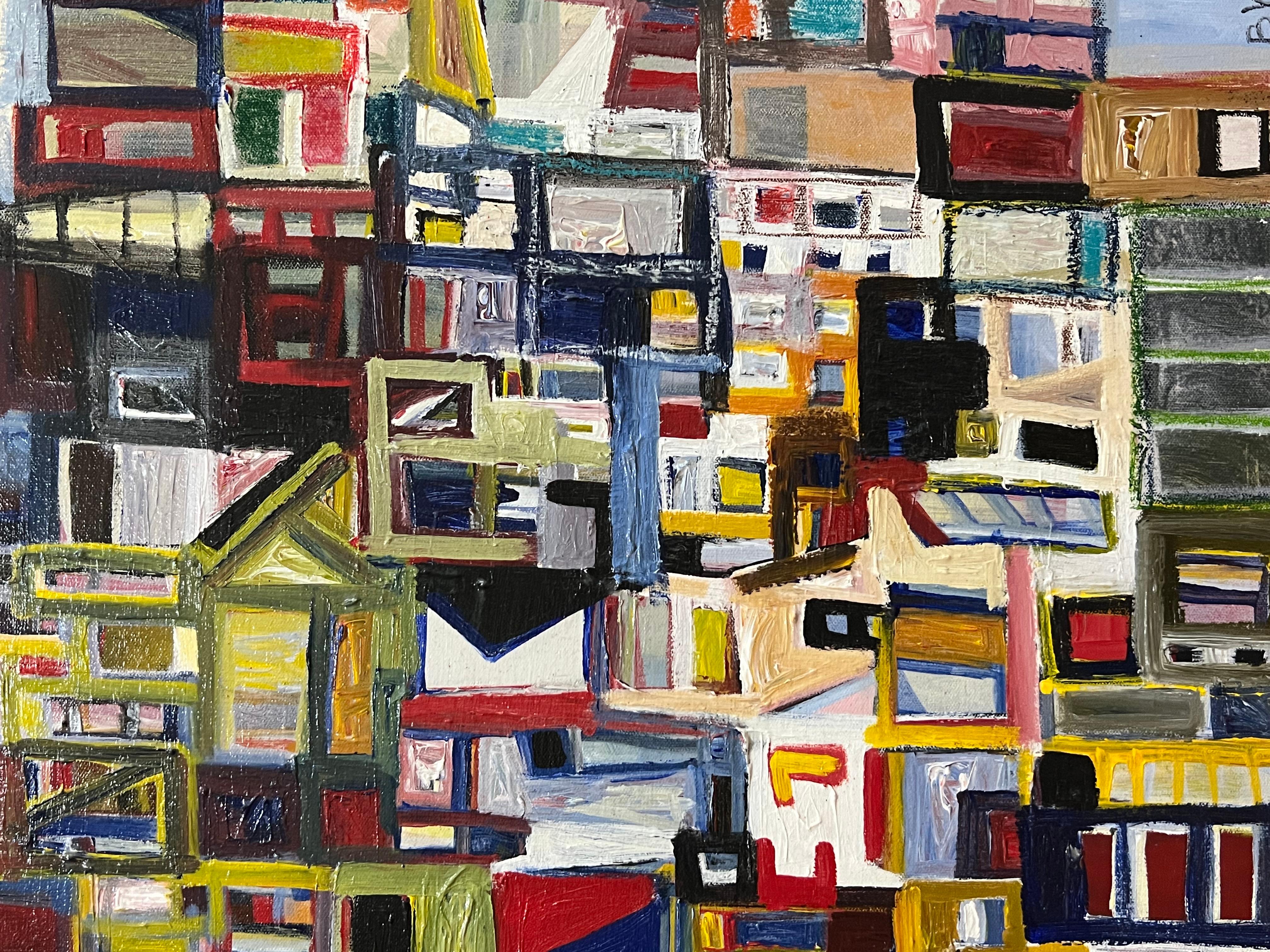 La série des paysages urbains de Bernardo Navarro illustre le fait de faire partie du paysage urbain la nuit. Cette grande scène nocturne colorée et contemporaine est réalisée à partir de pastel à l'huile et de peinture à l'huile. Il est signé en