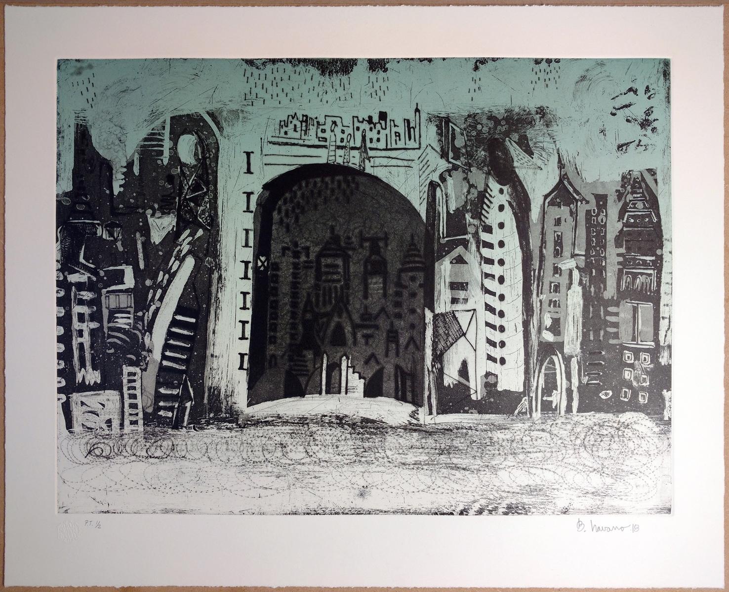 Bernardo Navarro Tomas, ¨Day time¨, 2018, Etching, 22.4x23.8 in