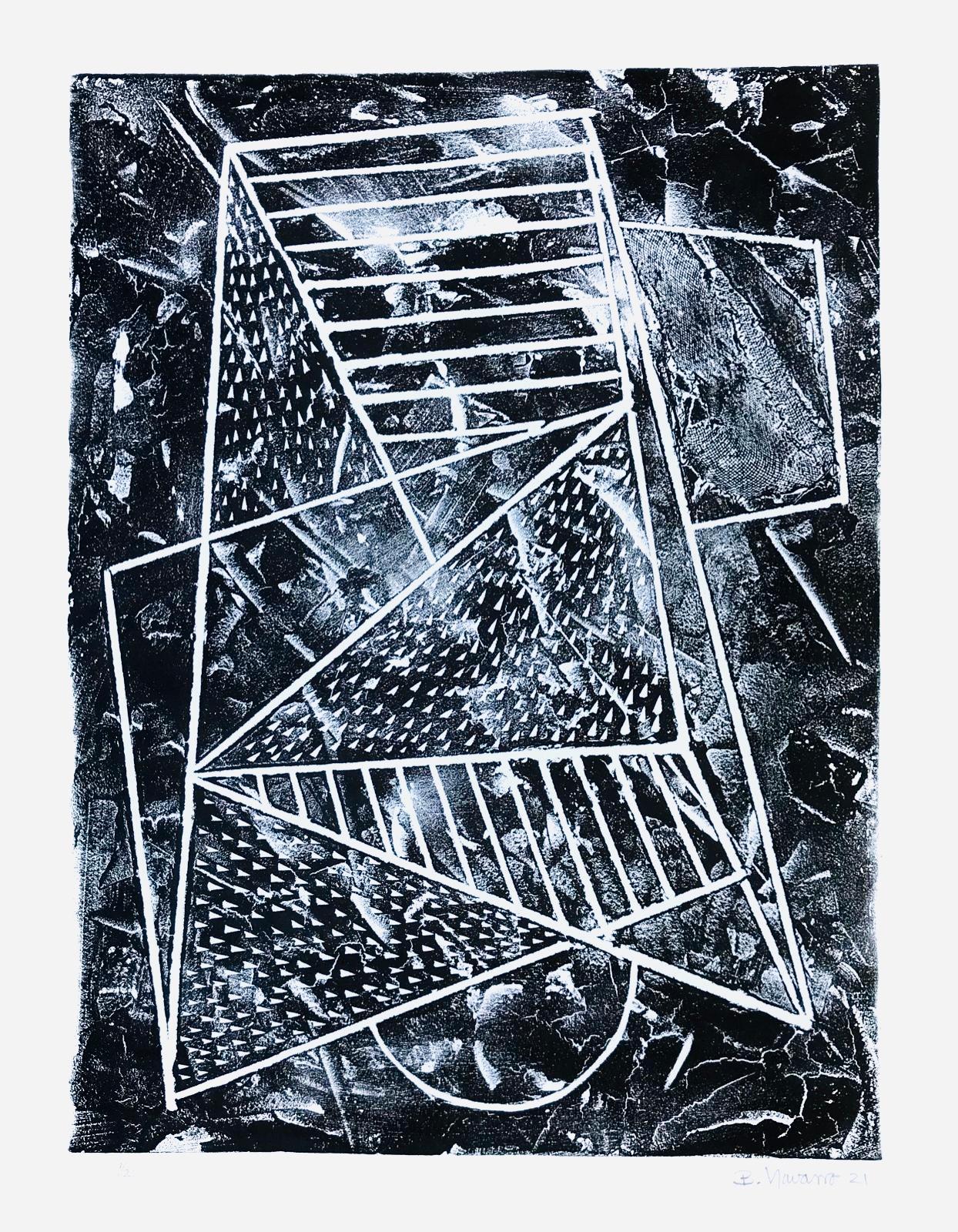 Bernardo Navarro Tomas Abstract Print - Ethereal Composition #1: Contemporary Geometric Monochromatic Silkscreen Print 