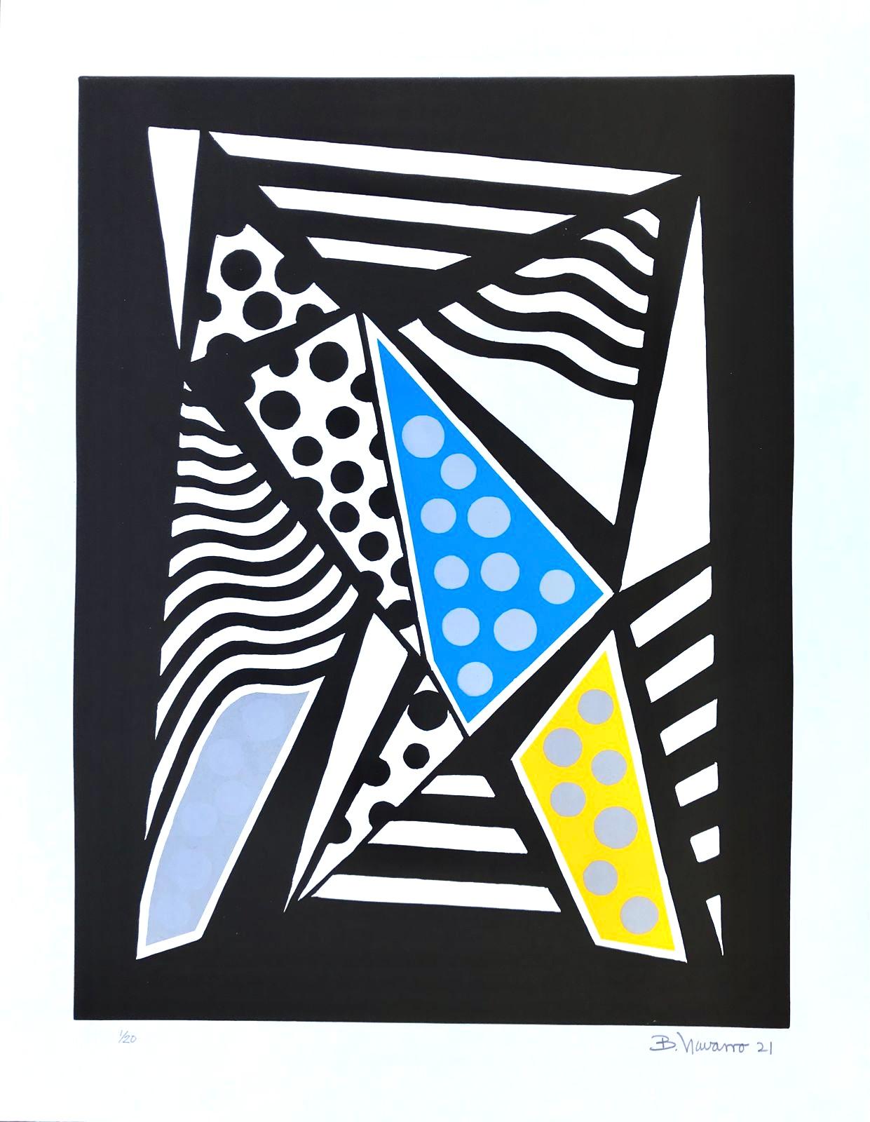 Bernardo Navarro Tomas Abstract Print - Untitled #1 Woodcut and Silkscreen , geometric abstract contemporary print 