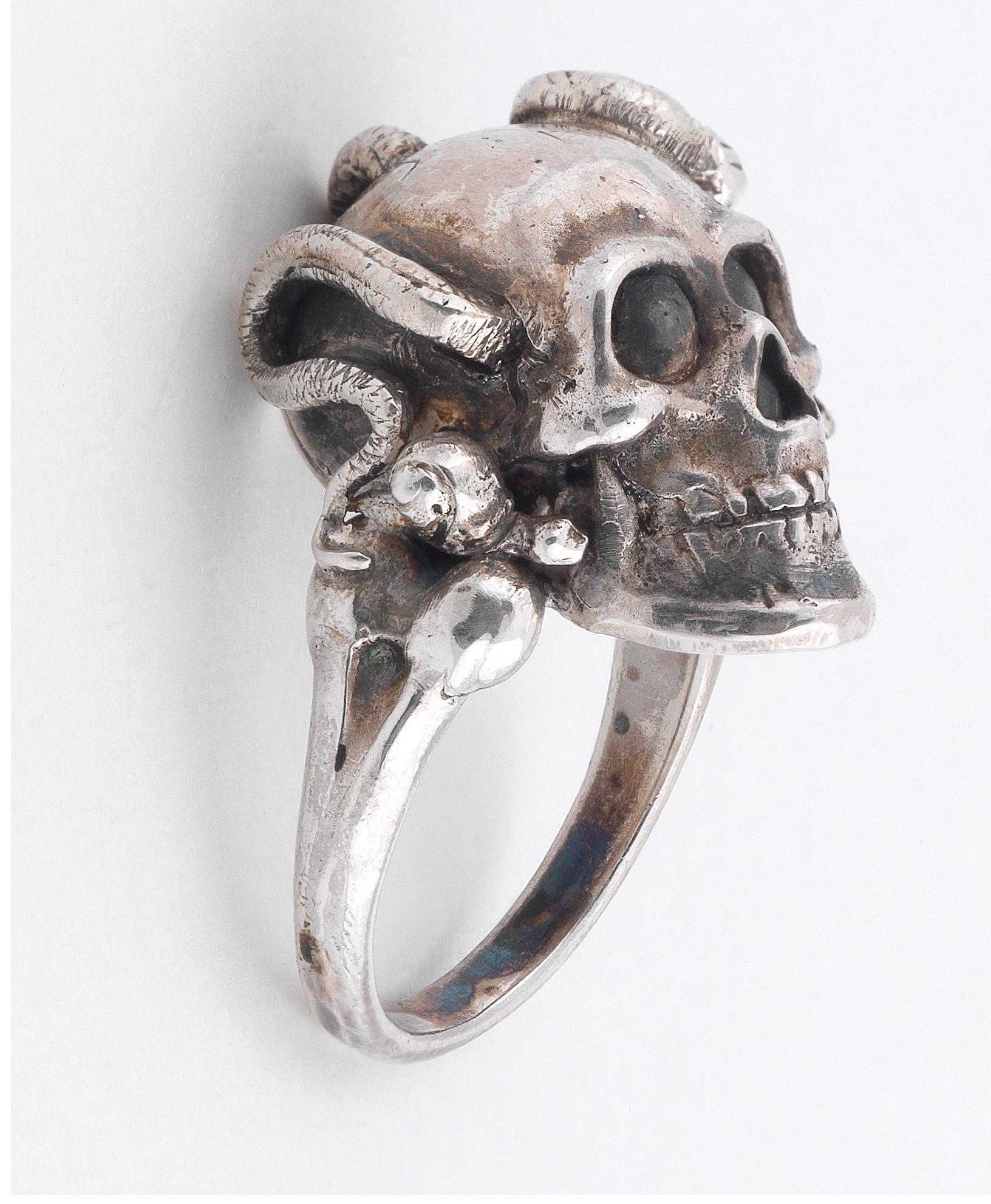 Contemporary Bernardo Silver Snake and Mouse Skull Ring