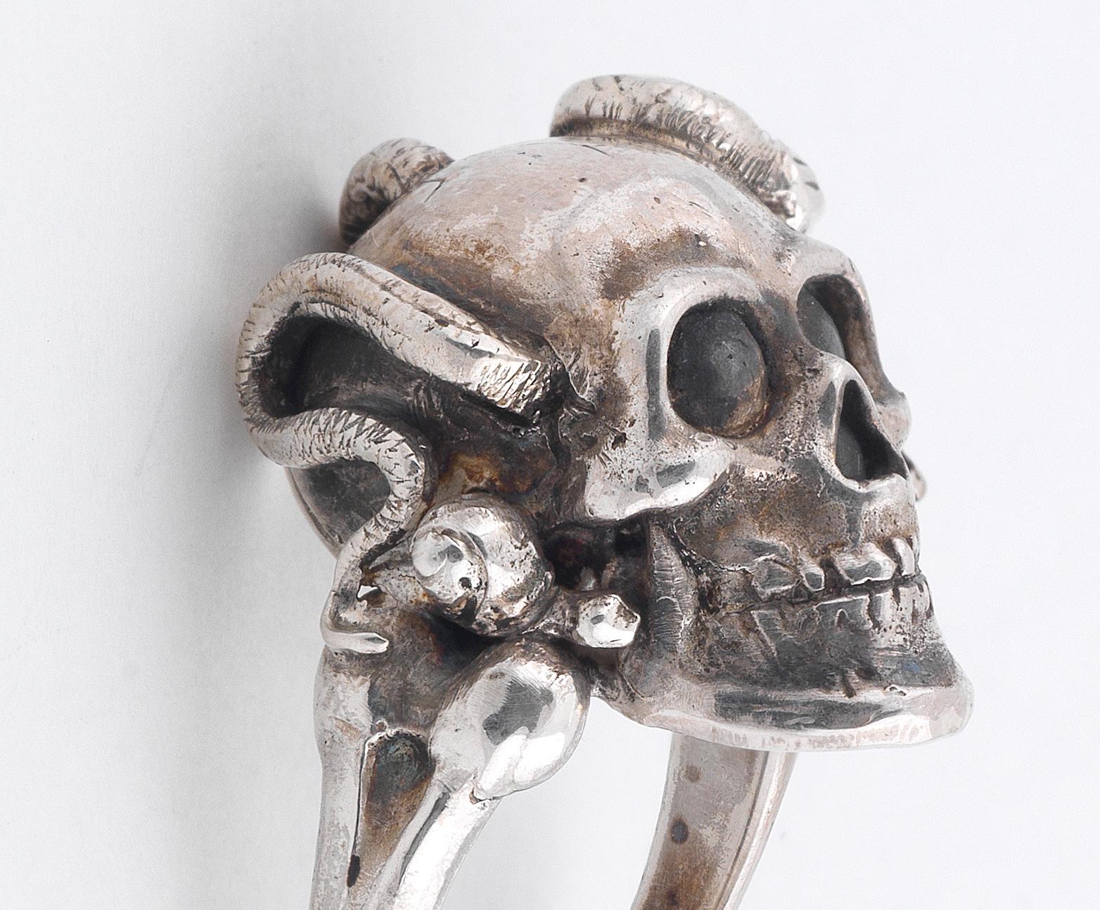 Bernardo Silver Snake and Mouse Skull Ring In New Condition In Firenze, IT