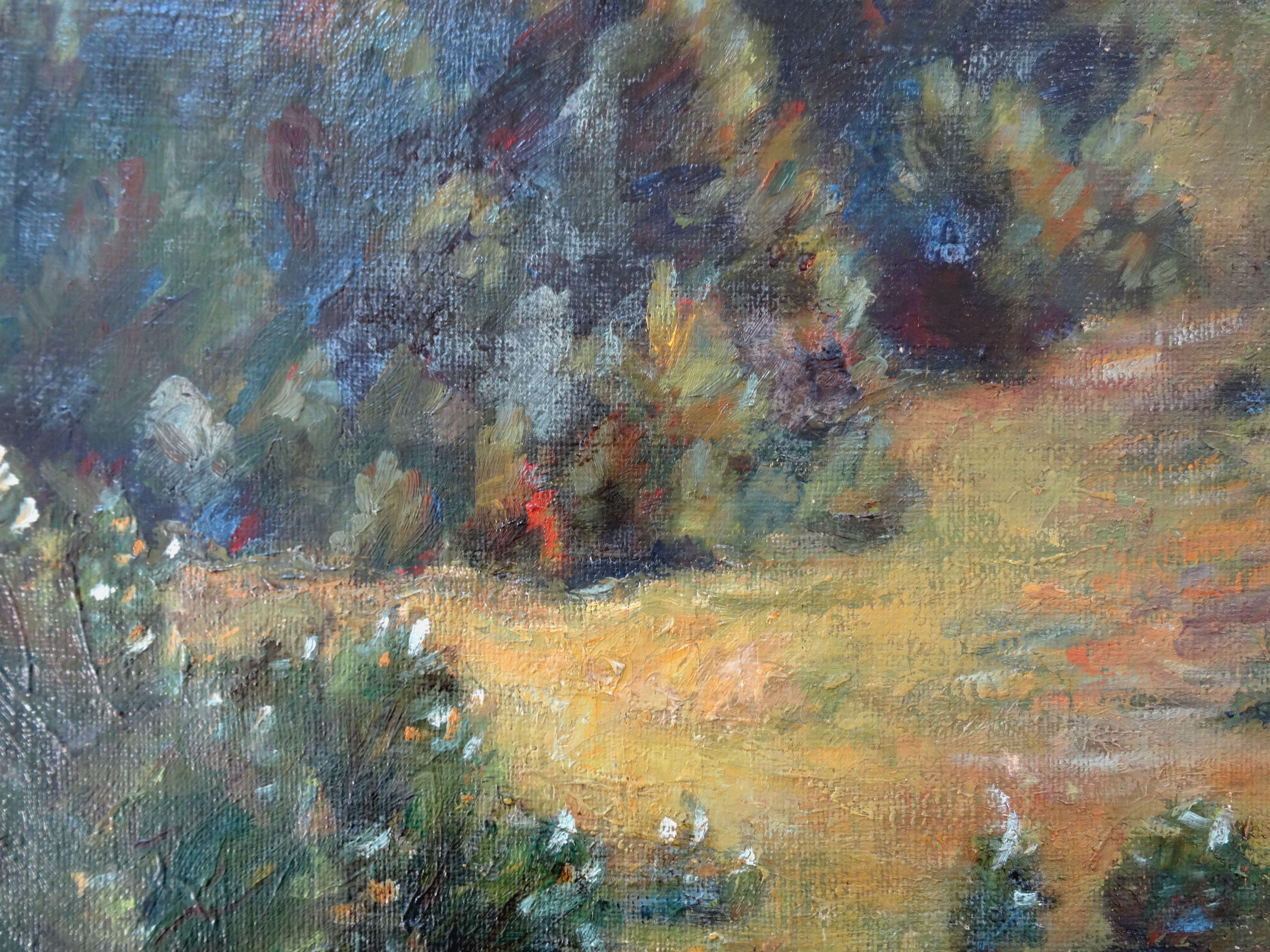 Hills. Oil on canvas, 68x99 cm - Gray Landscape Painting by Bernards Mednitis 