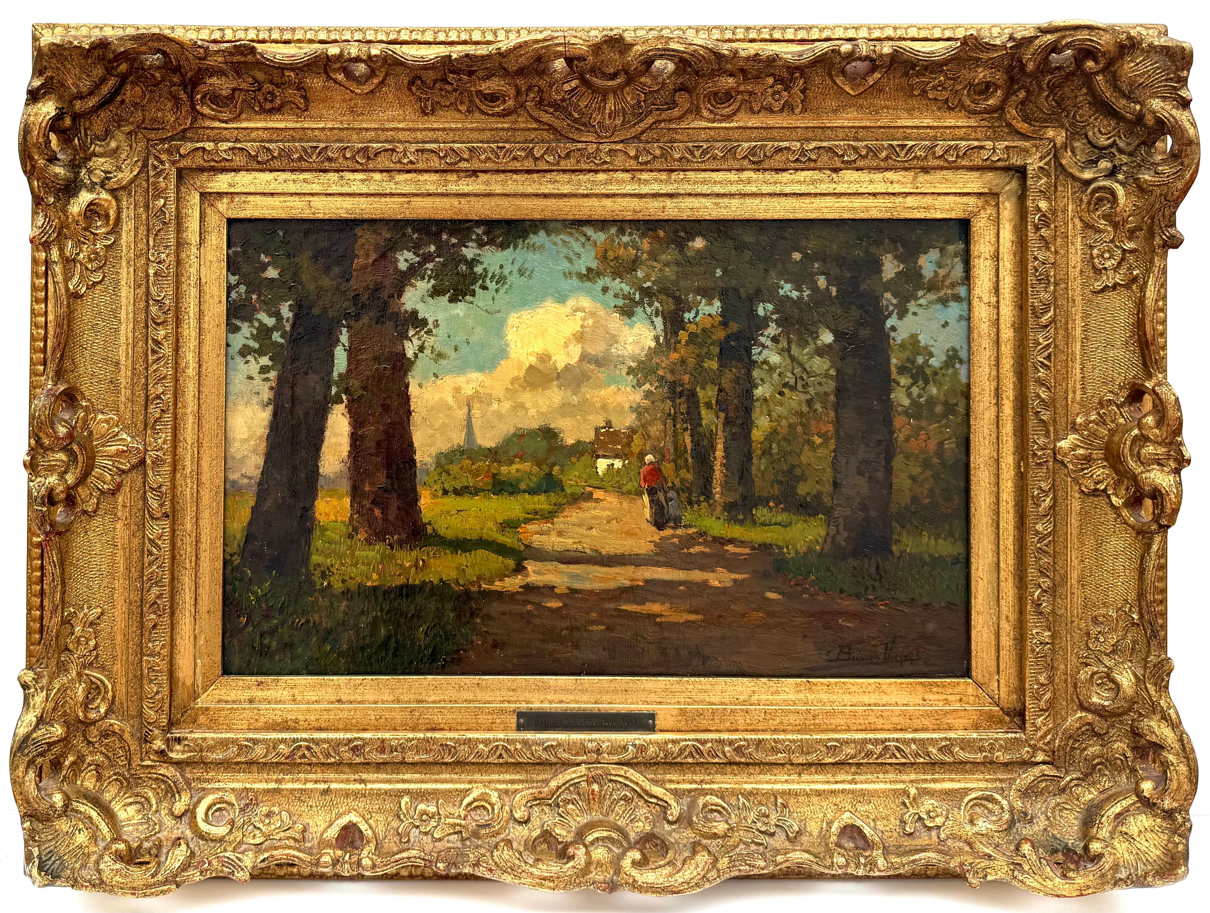 “Mother and Child on a Country Path” - Post-Impressionist Painting by Bernardus (Ben) Viegers
