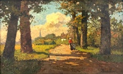 "Madre e hijo en un camino rural"