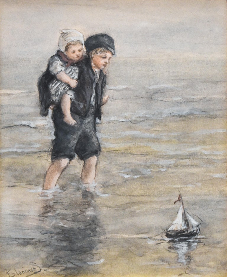 The young sailors - Bernardus Blommers- Around 1880 - Dutch - Sea - Boat - child - Mixed Media Art by Bernardus Johannes (Bernard) Blommers 