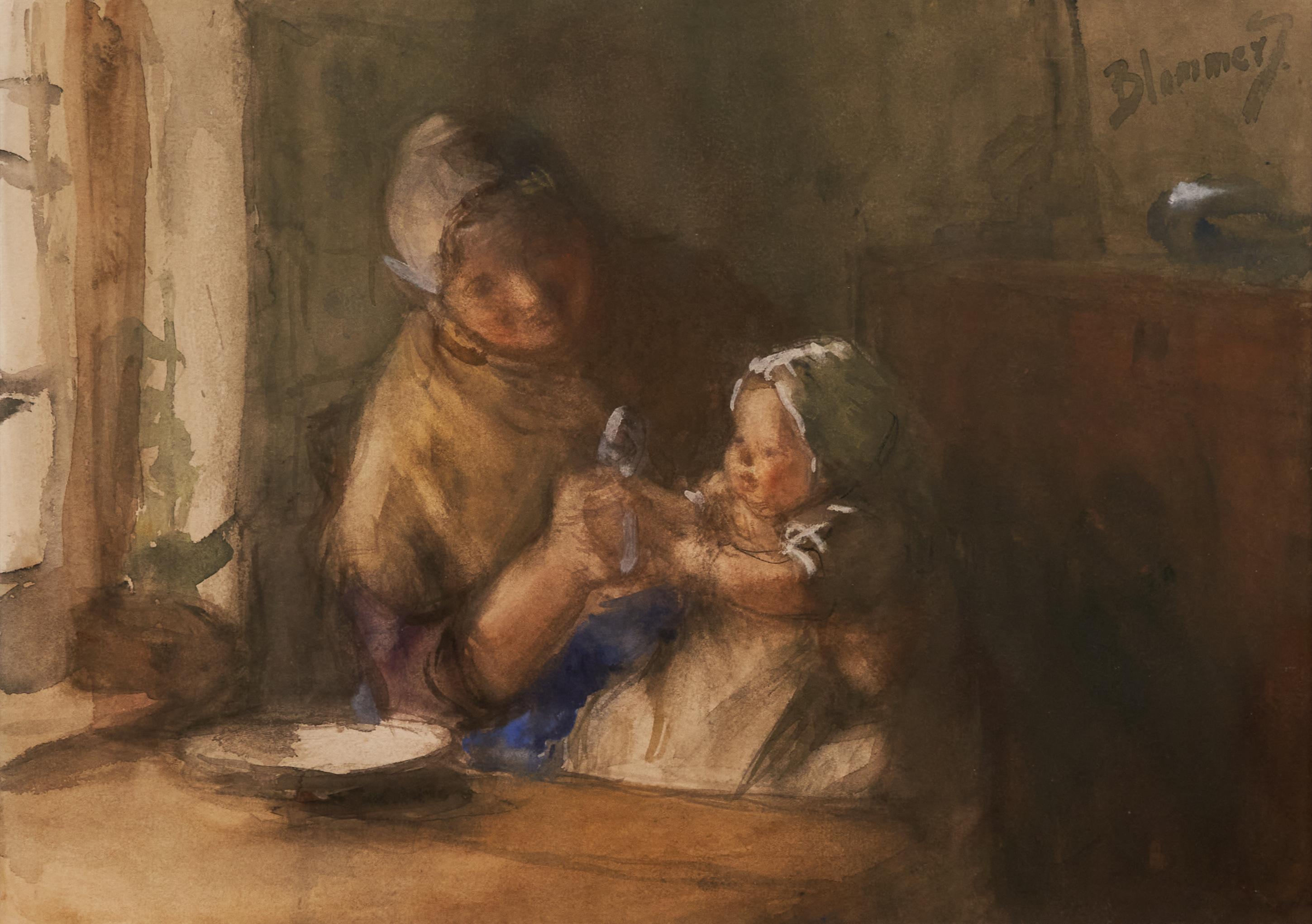 Bernardus Johannes (Bernard) Blommers 'Woman with Child' Watercolor 19th Century For Sale 5