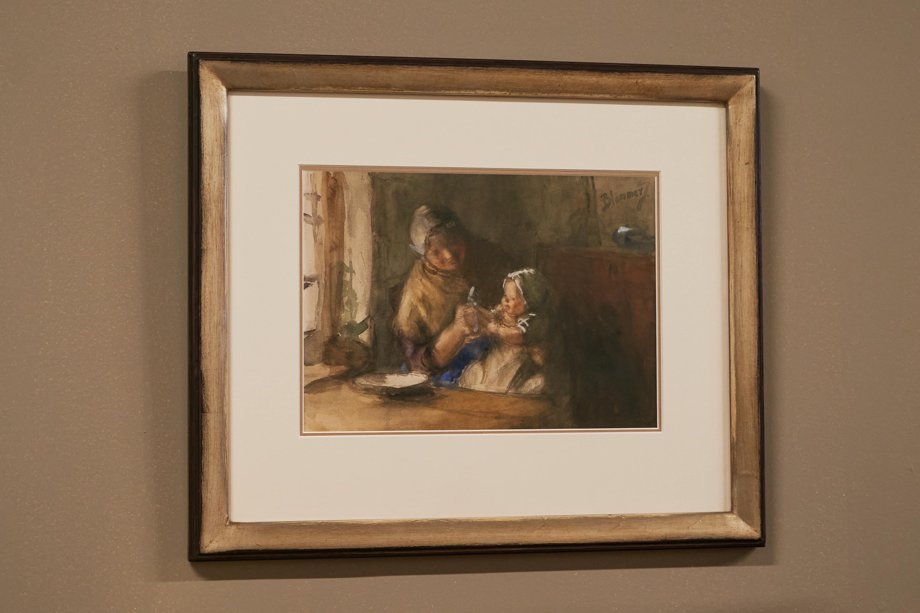 Dutch Bernardus Johannes (Bernard) Blommers 'Woman with Child' Watercolor 19th Century For Sale