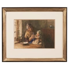 Bernardus Johannes (Bernard) Blommers 'Woman with Child' Watercolor 19th Century