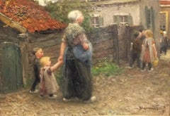 Un paseo por la ciudad, Pintura al óleo, Escuelas Romántica Holandesa y de La Haya, imagen encantadora