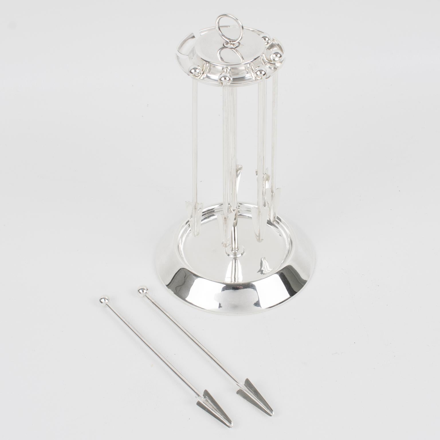 Mid-20th Century Bernasconi Italy Art Deco Sterling Silver Barware Cocktail Champagne Stirrers For Sale
