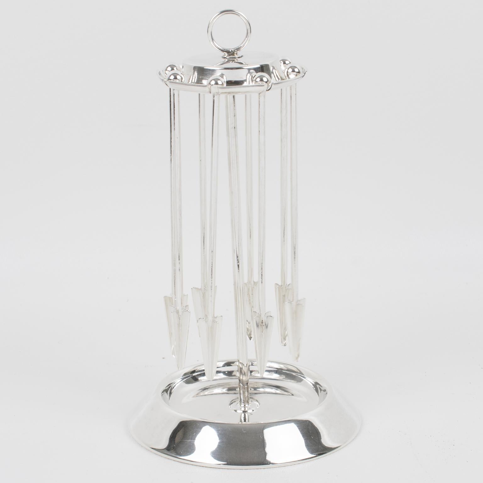 Diese atemberaubende italienische Art Deco Sterling Silber Barware Champagner oder Cocktail-Rührer wurde von renommierten Silberschmied B. Bernasconi, Mailand, in seinem Silberwarengeschäft in der Via Manzoni, ca. 1940 hergestellt. Das Bar-Tool