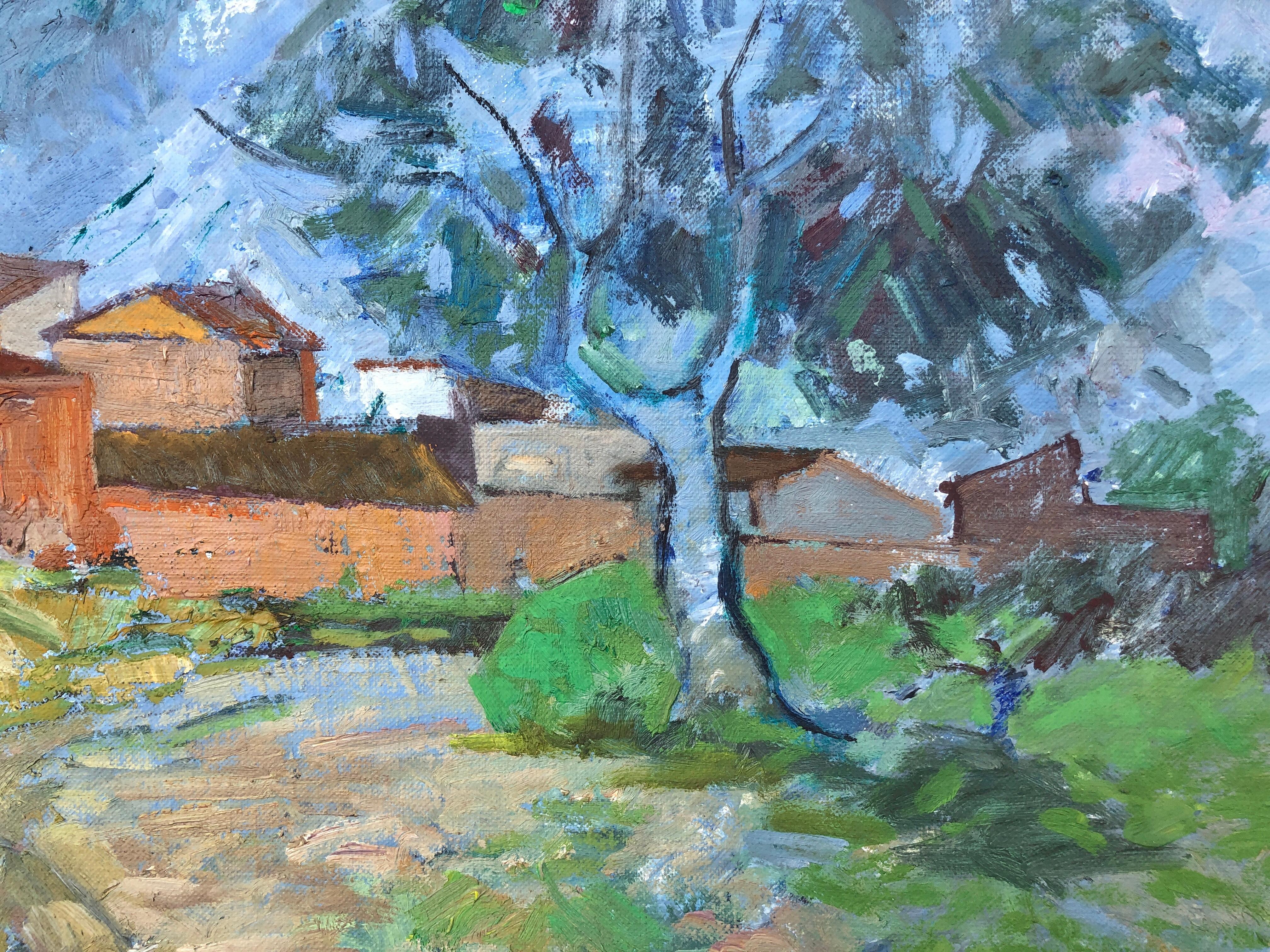 Pueblo español óleo sobre lienzo pintura paisaje España - Painting Posimpresionista de Bernat Sanjuan