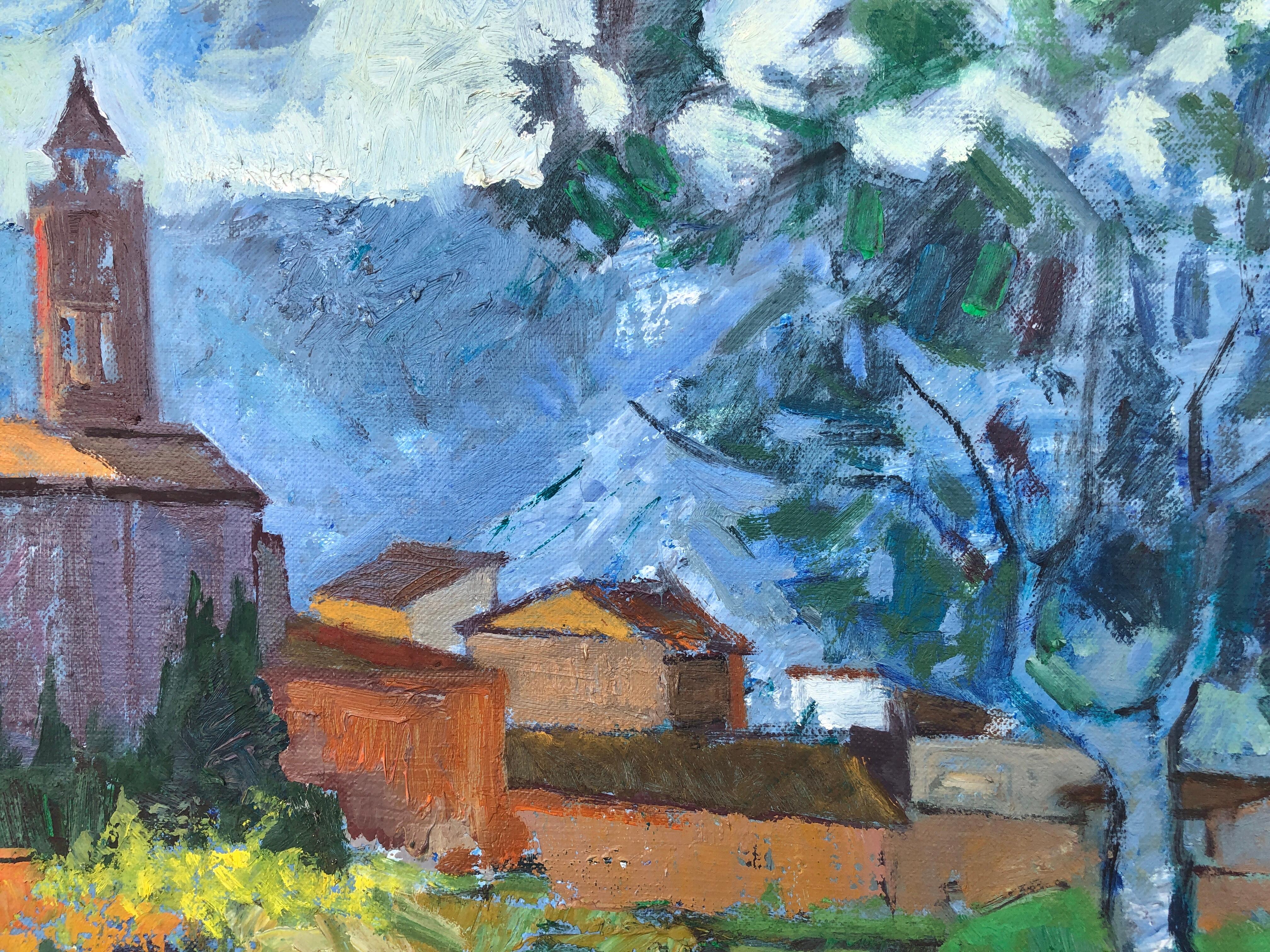 Pueblo español óleo sobre lienzo pintura paisaje España - Landscape Painting Gris de Bernat Sanjuan