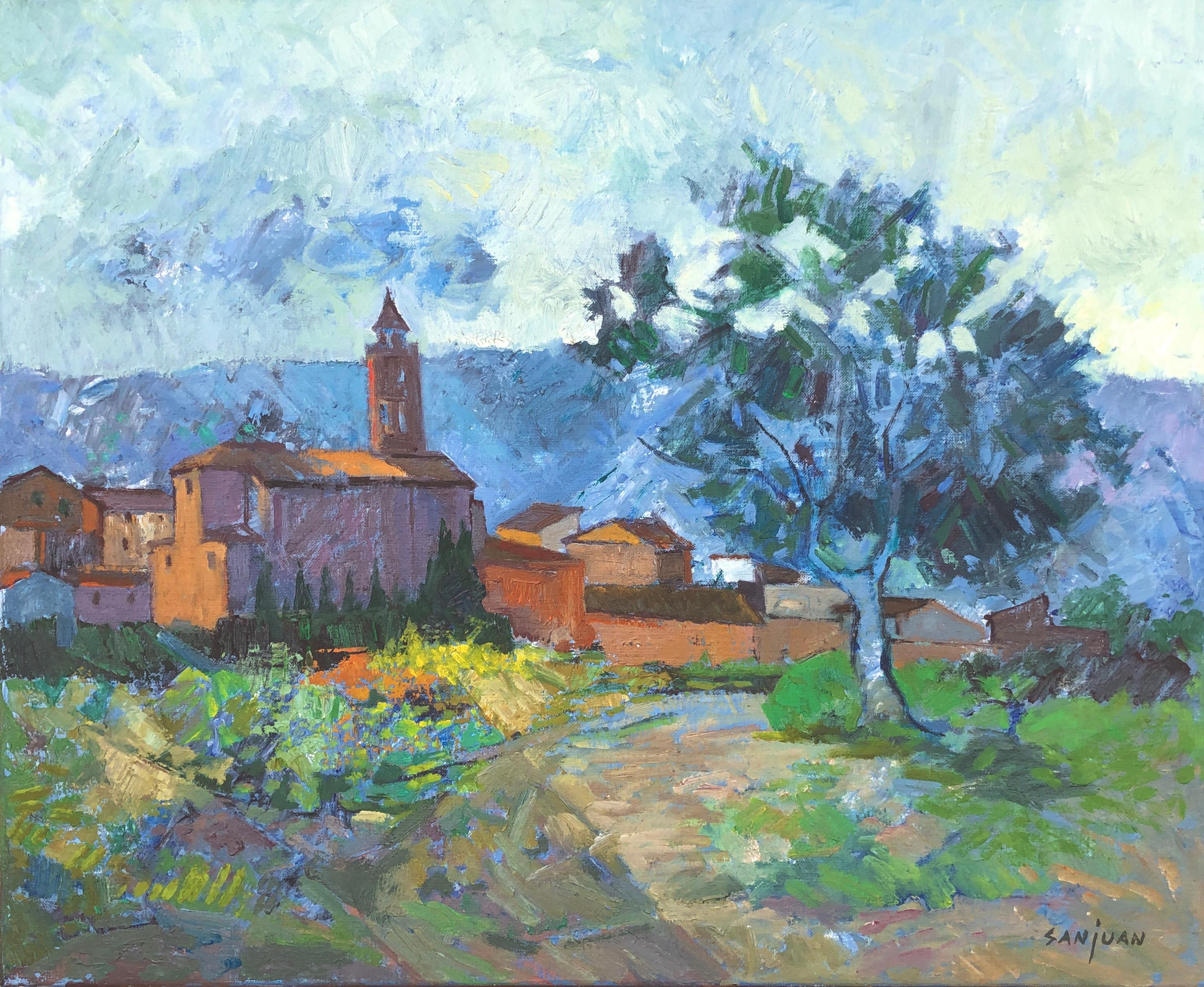 Landscape Painting de Bernat Sanjuan - Pueblo español óleo sobre lienzo pintura paisaje España