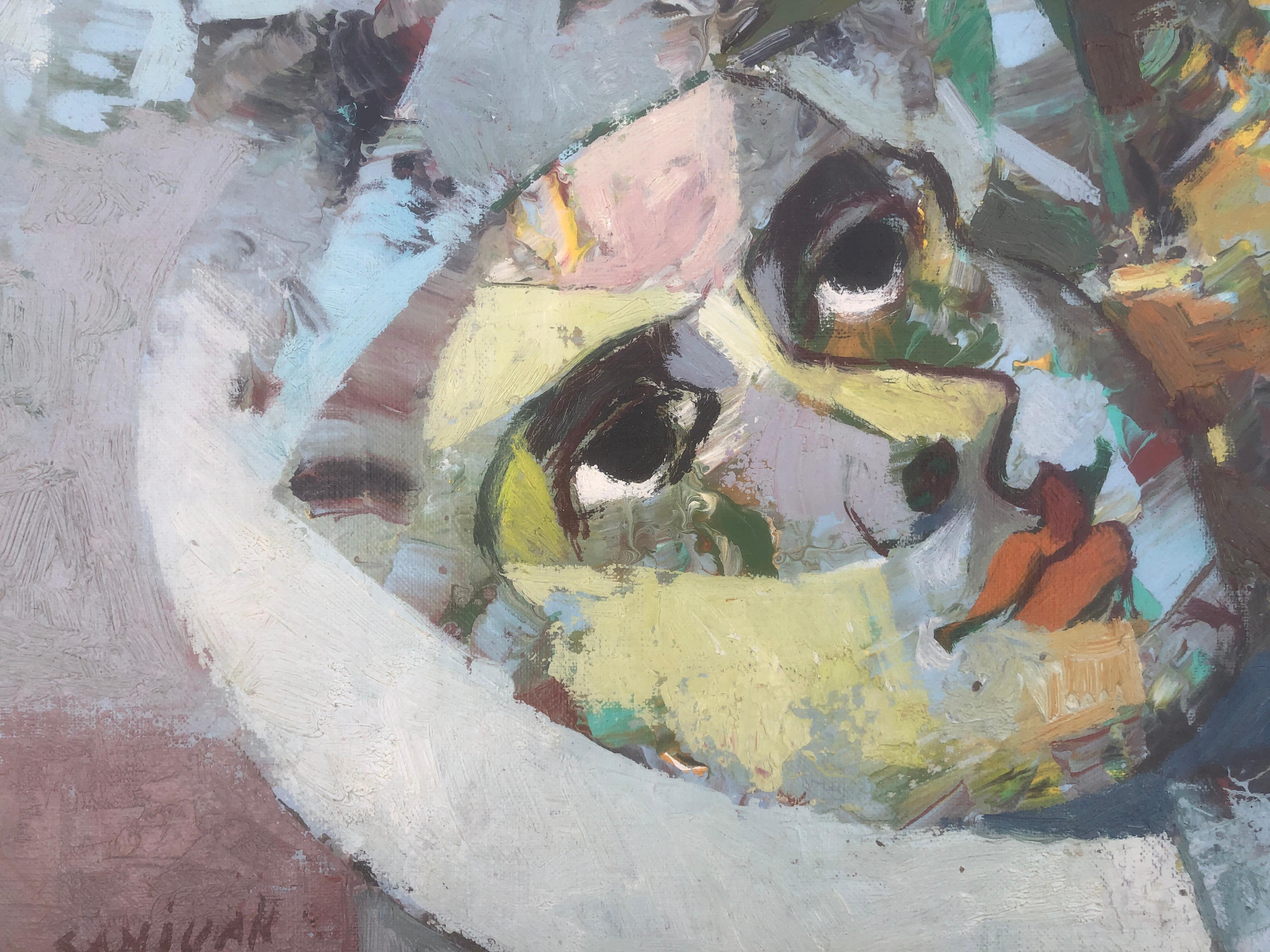 Bodegón con máscara óleo sobre lienzo pintura cubismo - Still-Life Painting Gris de Bernat Sanjuan