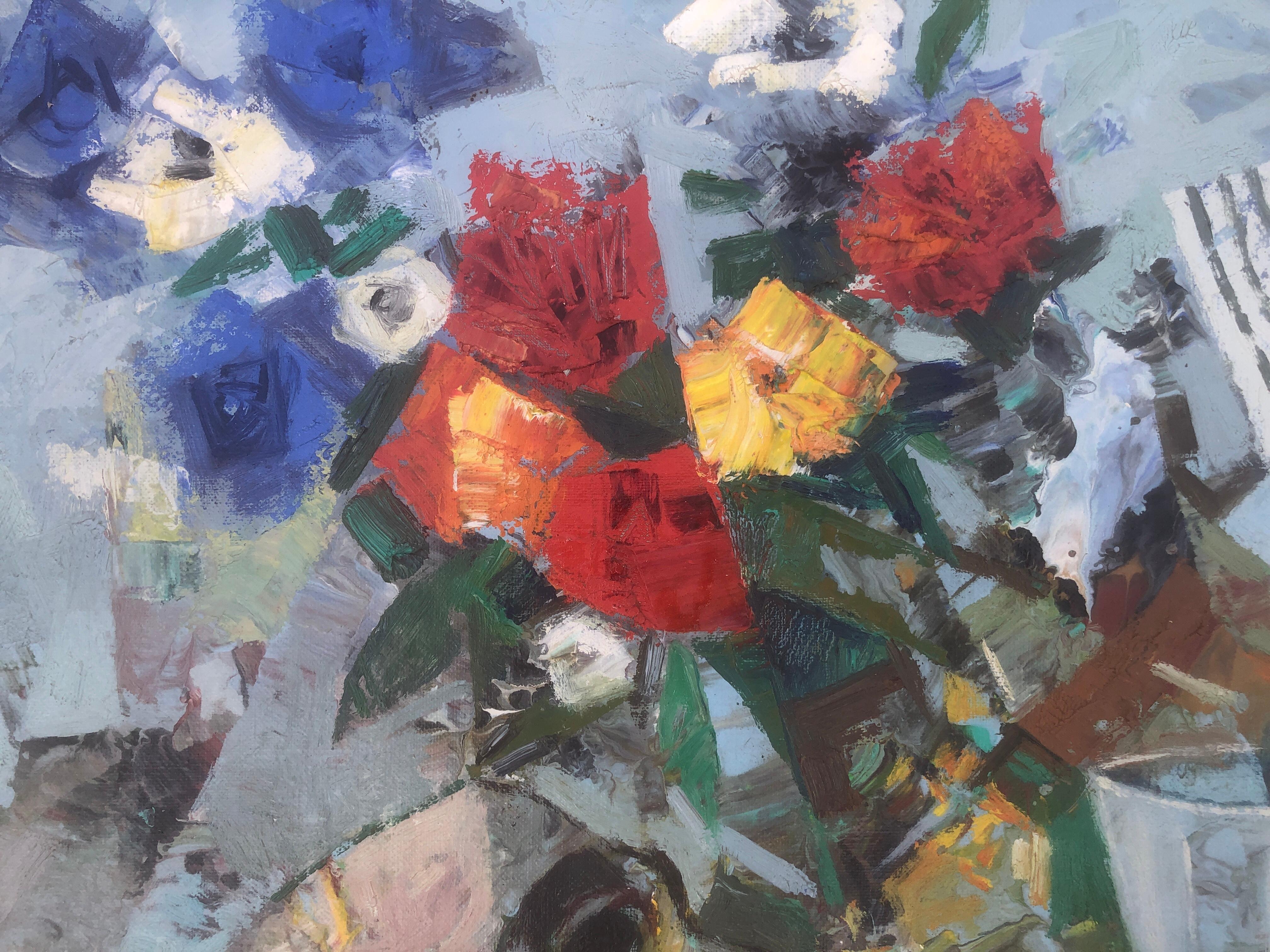 Bodegón con máscara óleo sobre lienzo pintura cubismo en venta 2