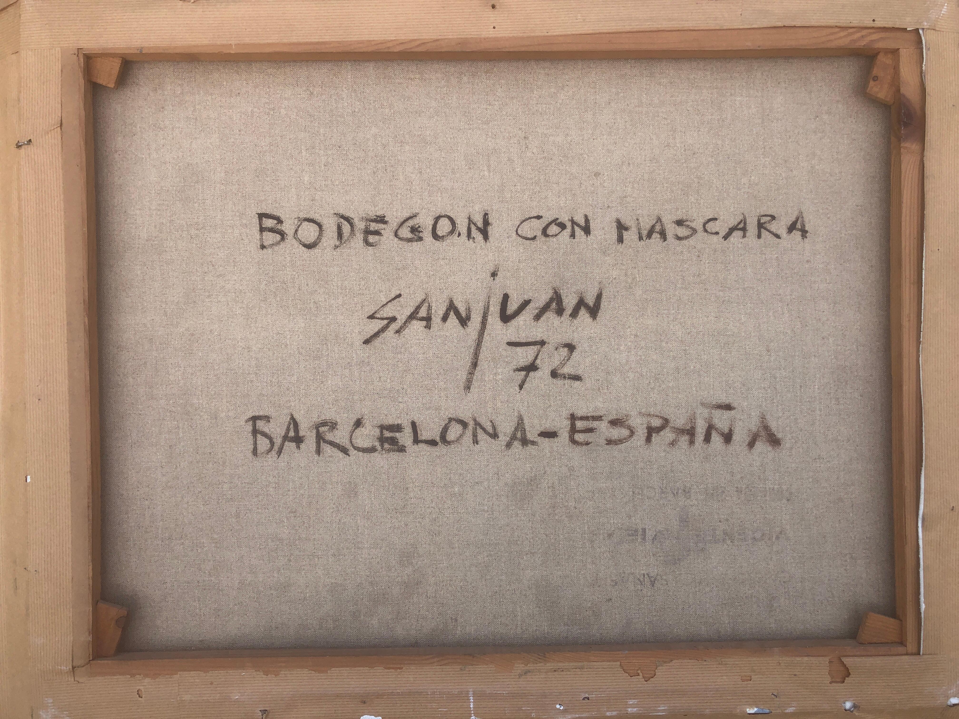 Bodegón con máscara óleo sobre lienzo pintura cubismo en venta 3