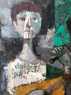 Musicians Oil on Canvas Painting, Modernist Figurative, Signed, 1950s