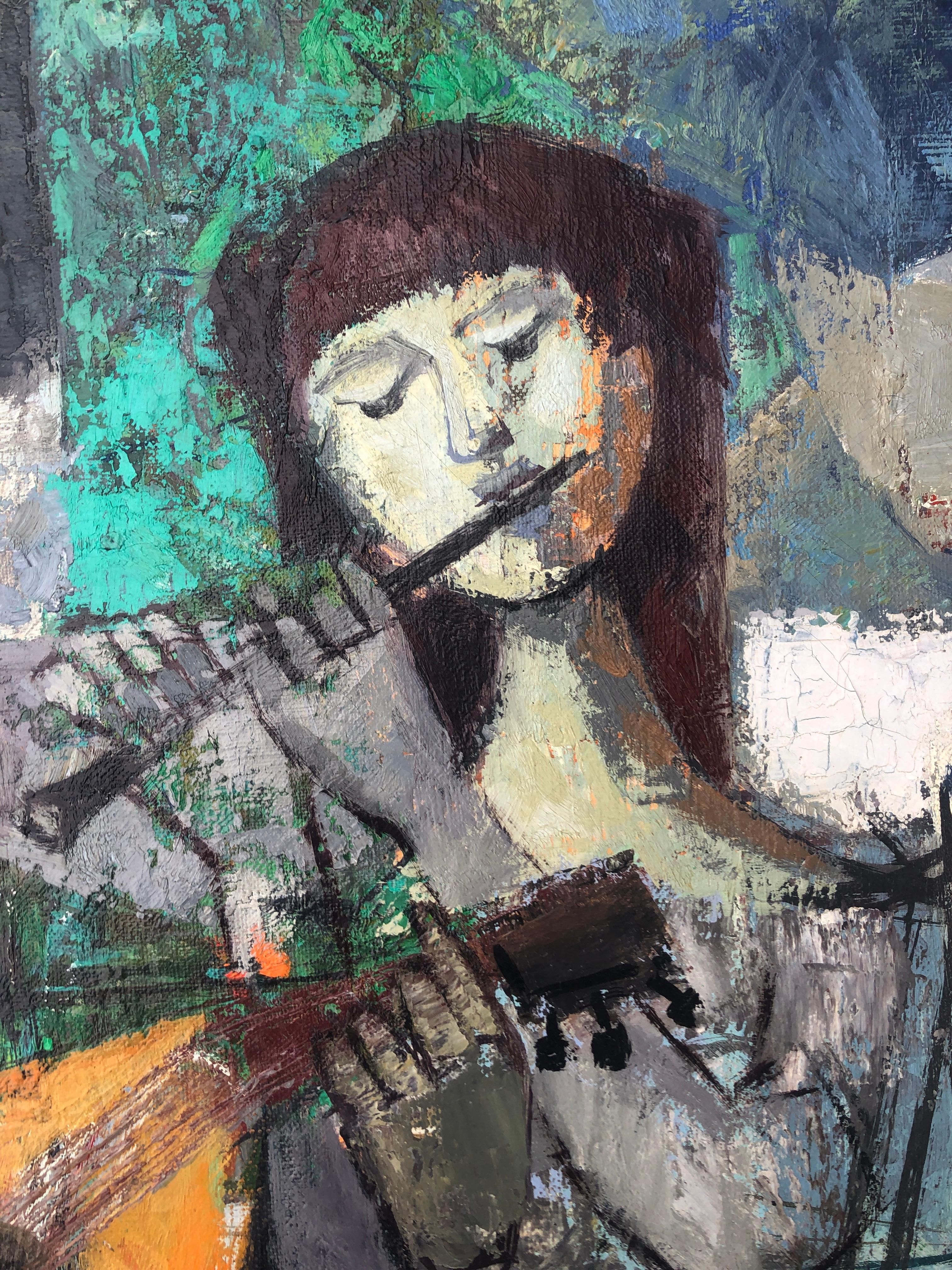 Giovani musicisti olio su tela - Painting Cubismo di Bernat Sanjuan