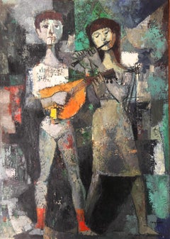 Young musicians oil on canvas painting