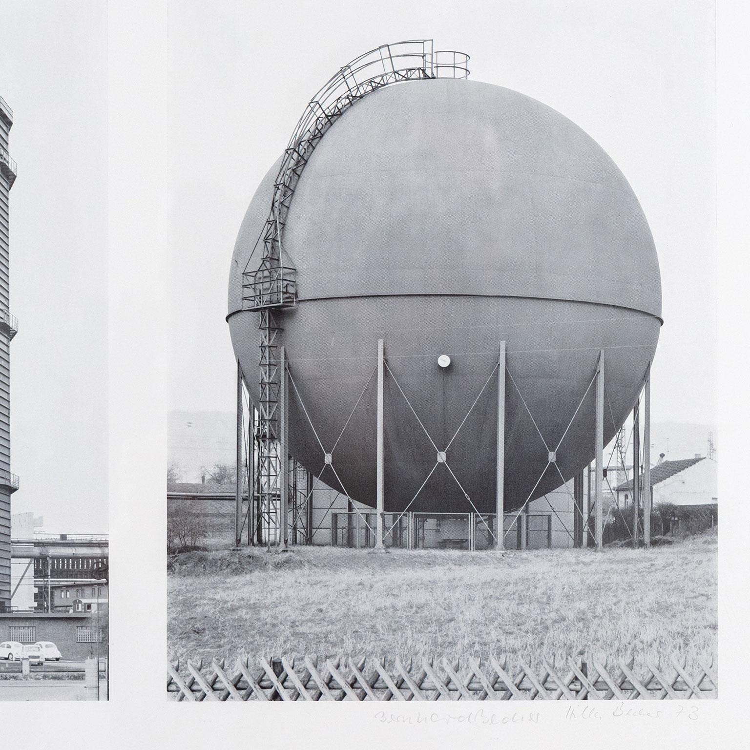 Vier Gasometer - Gray Black and White Photograph by Bernd and Hilla Becher