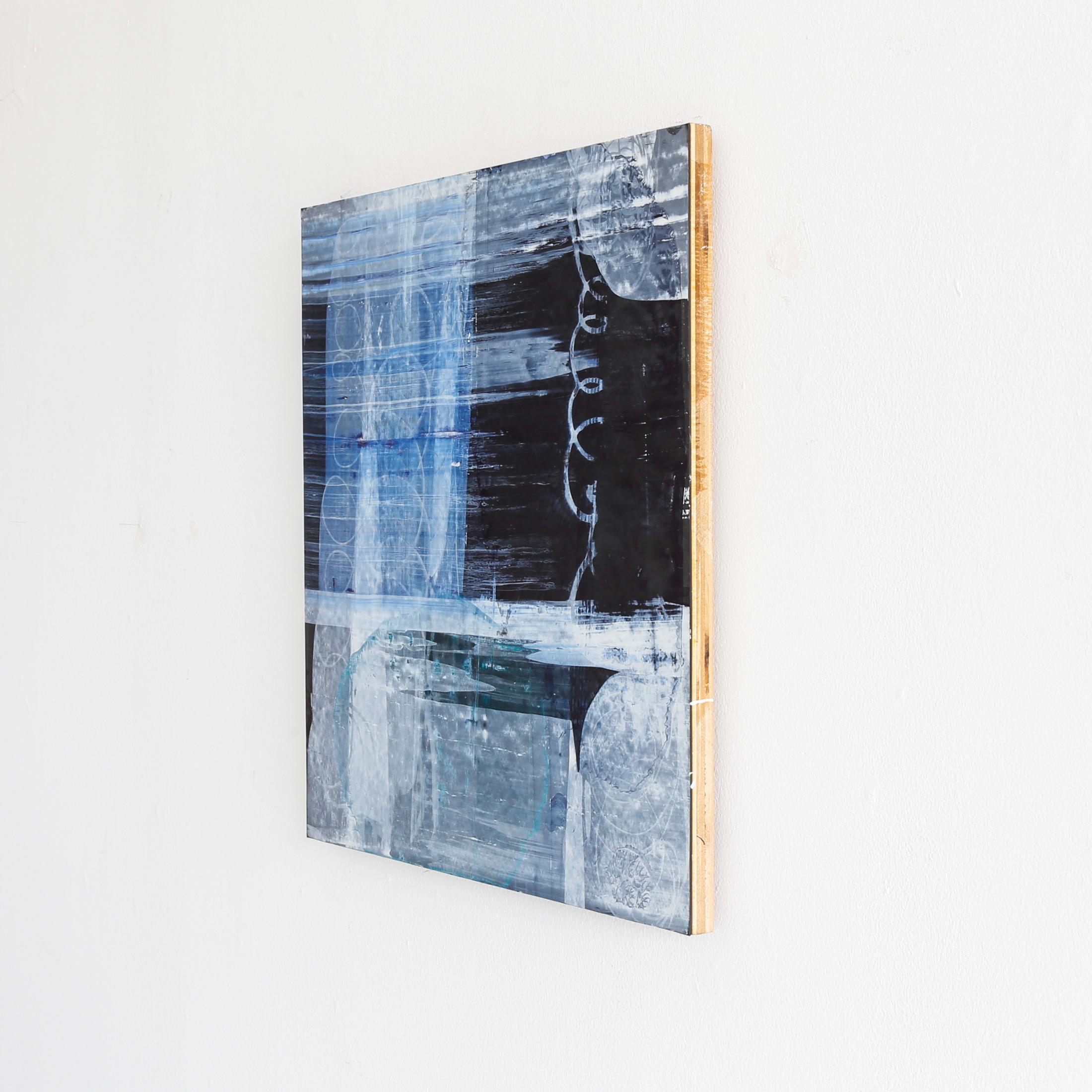 1666 Blackboard by artist Bernd Haussmann is a blue, light blue, and black contemporary mixed media piece that measures 21 x 21.

Bernd Haussmann’s artwork explores gesture, color, and texture in paintings on metal, acrylic, glass, wood, canvas and