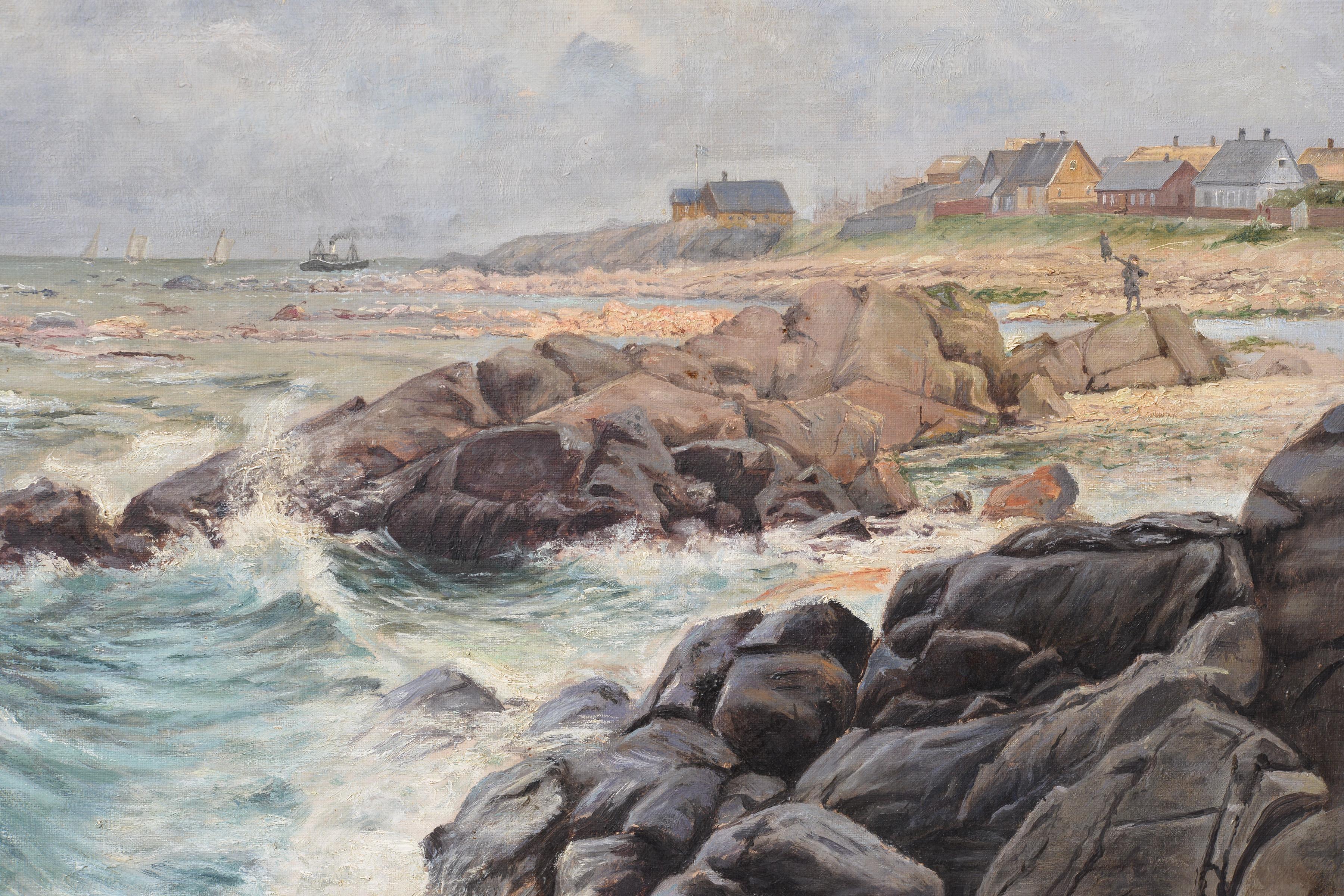 Signé en bas à droite Berndt Adolf Lindholm (1841 - 1914), était un peintre paysagiste finlandais (partie suédoise de la Finlande). Lindholm's se spécialise principalement dans les scènes côtières. Les vagues agitées de la mer écument et s'écrasent