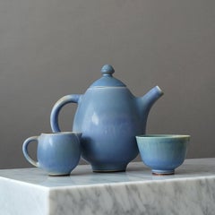 Berndt Friberg, Servizio da tè in gres blu a 3 pezzi, Studio A. Gustavsberg, Svezia, 1958