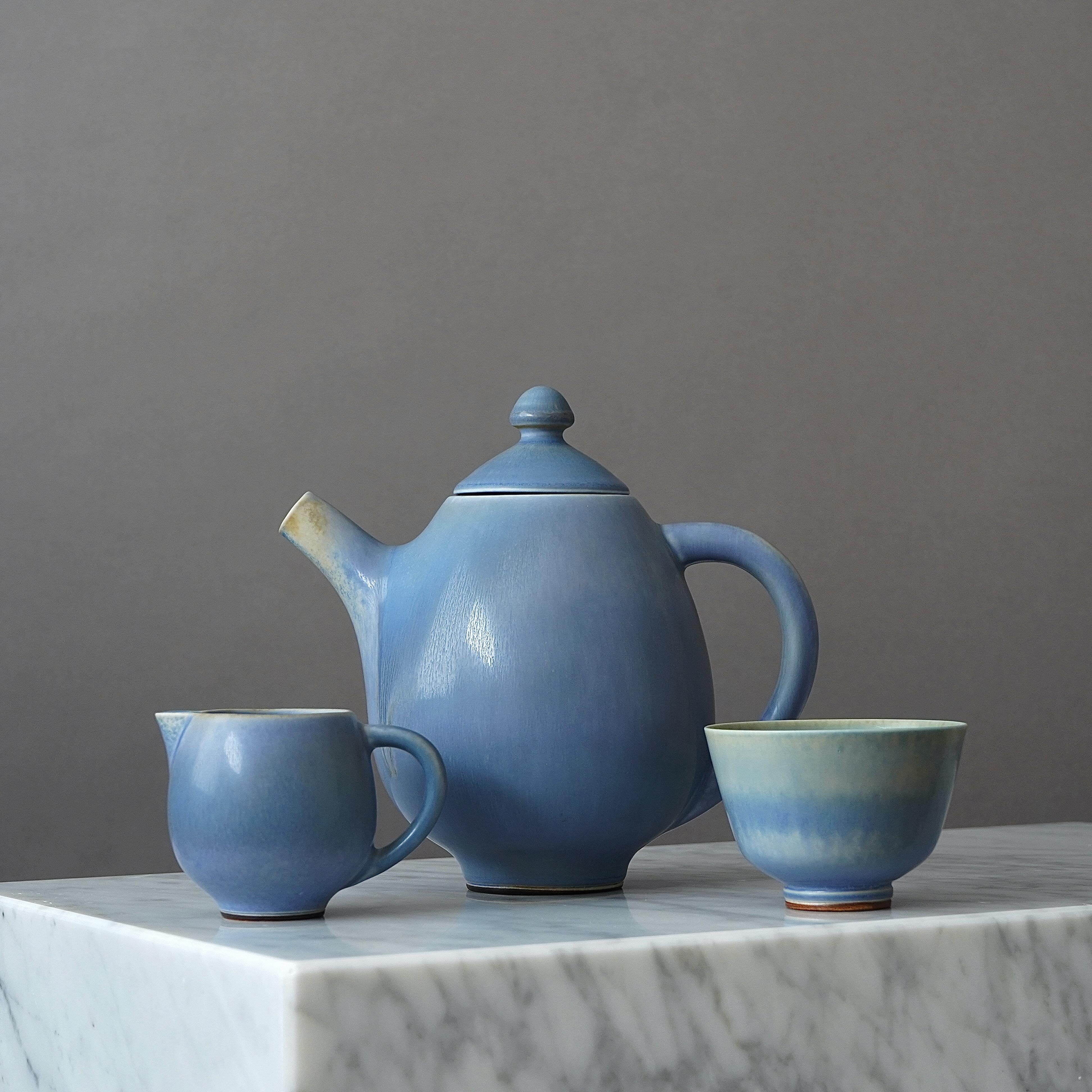 Ceramica Berndt Friberg, Servizio da tè in gres a 3 pezzi, Studio A, Svezia, 1958 in vendita