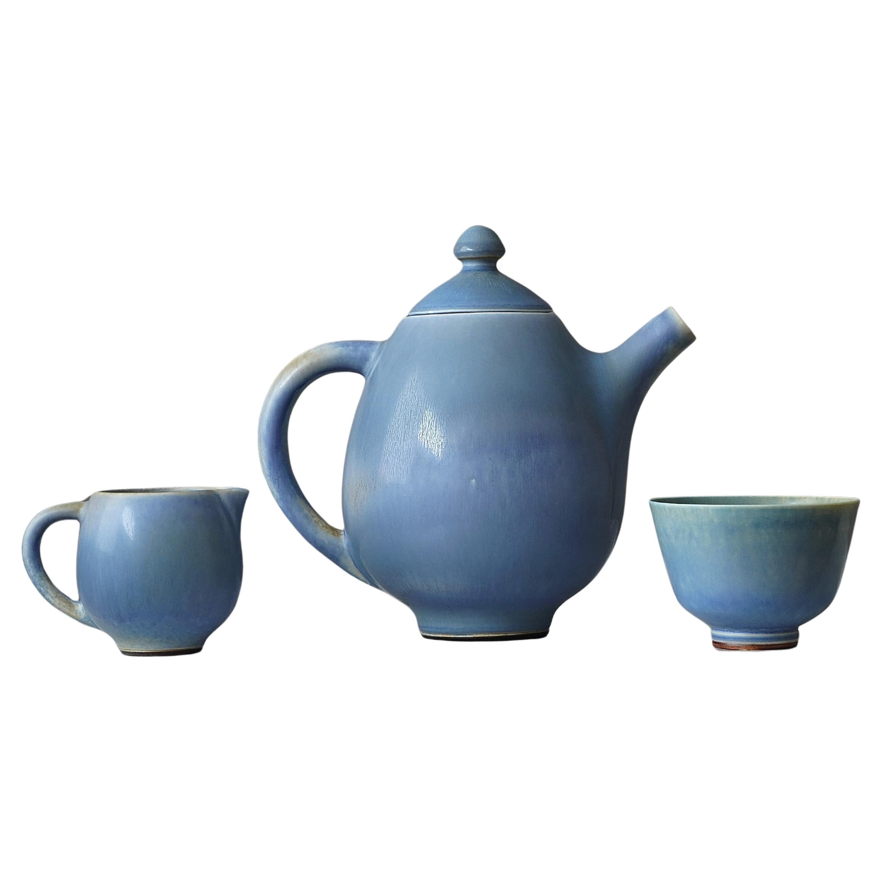 Berndt Friberg, 3-piece Stoneware Tea Set, Gustavsberg Studio, Sweden, 1958