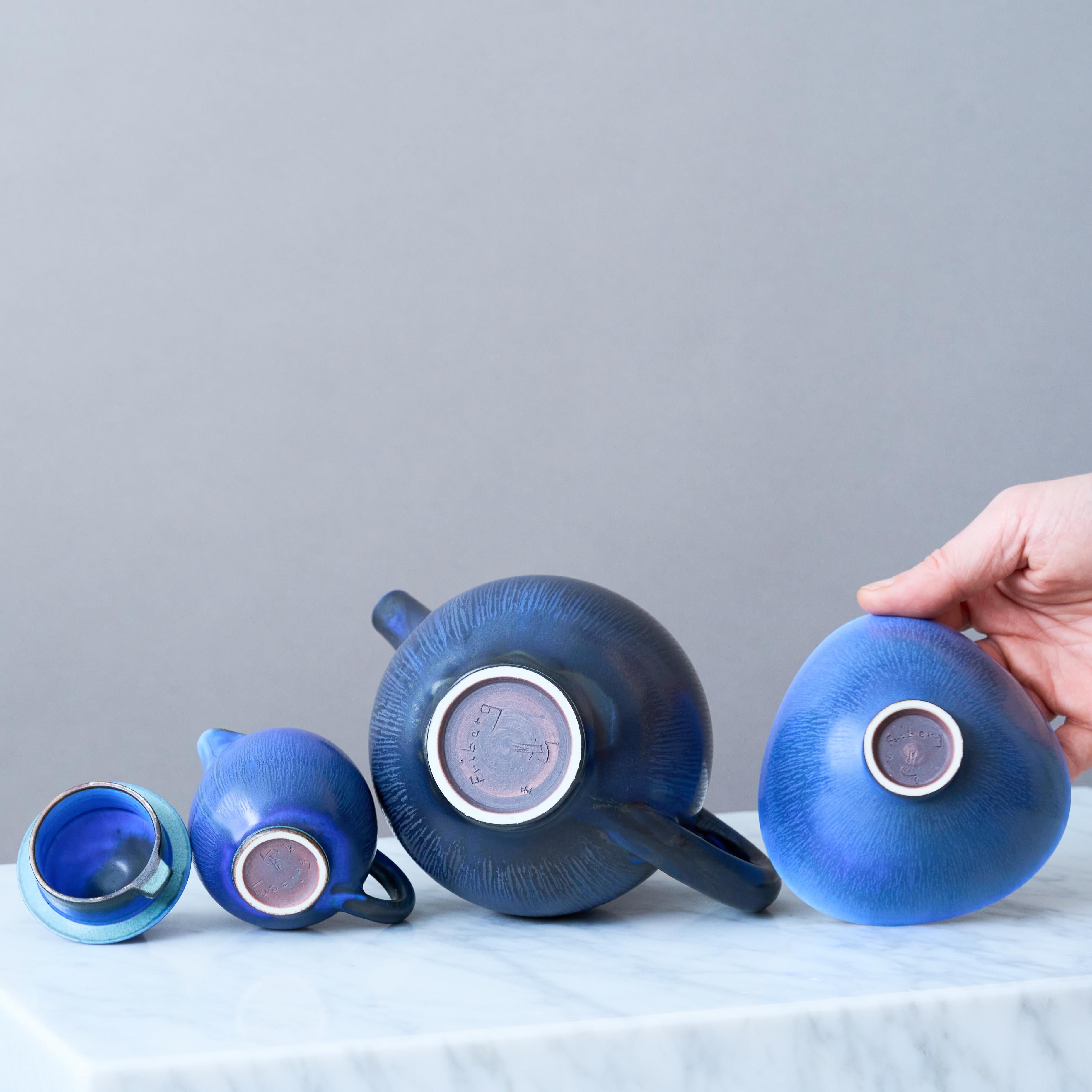 Berndt Friberg, Servizio da tè in gres blu a 3 pezzi, Studio A, Svezia, 1955 in vendita 2