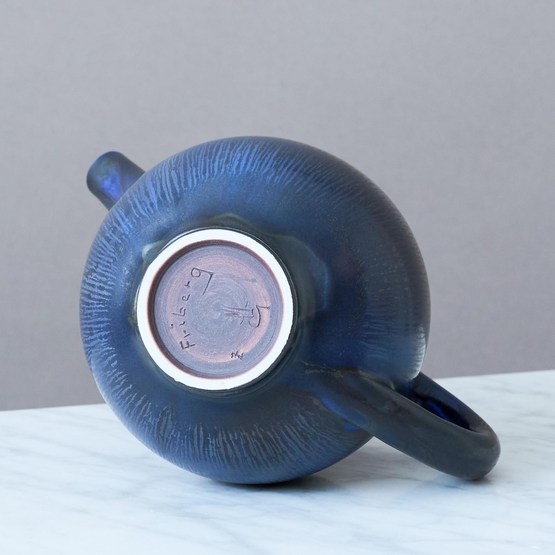 Berndt Friberg, Servizio da tè in gres blu a 3 pezzi, Studio A, Svezia, 1955 in vendita 1