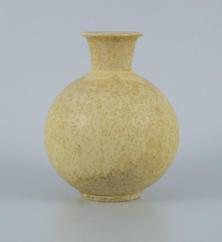 Scandinavian Modern Berndt Friberg for Gustavsberg, Ceramic Vase with Speckled Yellow Glaze, 1960s For Sale