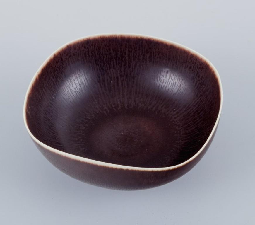 Swedish Berndt Friberg for Gustavsberg, Sweden. Ceramic bowl in hare fur glaze.  For Sale